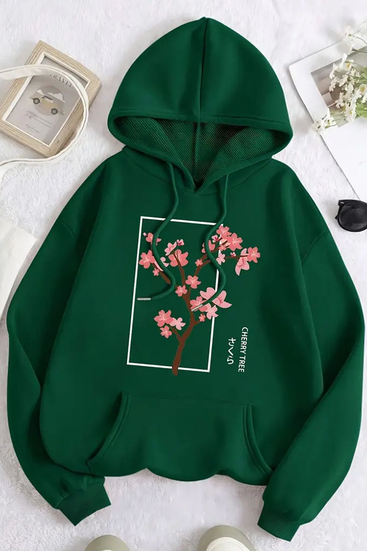 ModaSphere Cherry Tree Baskılı Oversize Sweatshirt