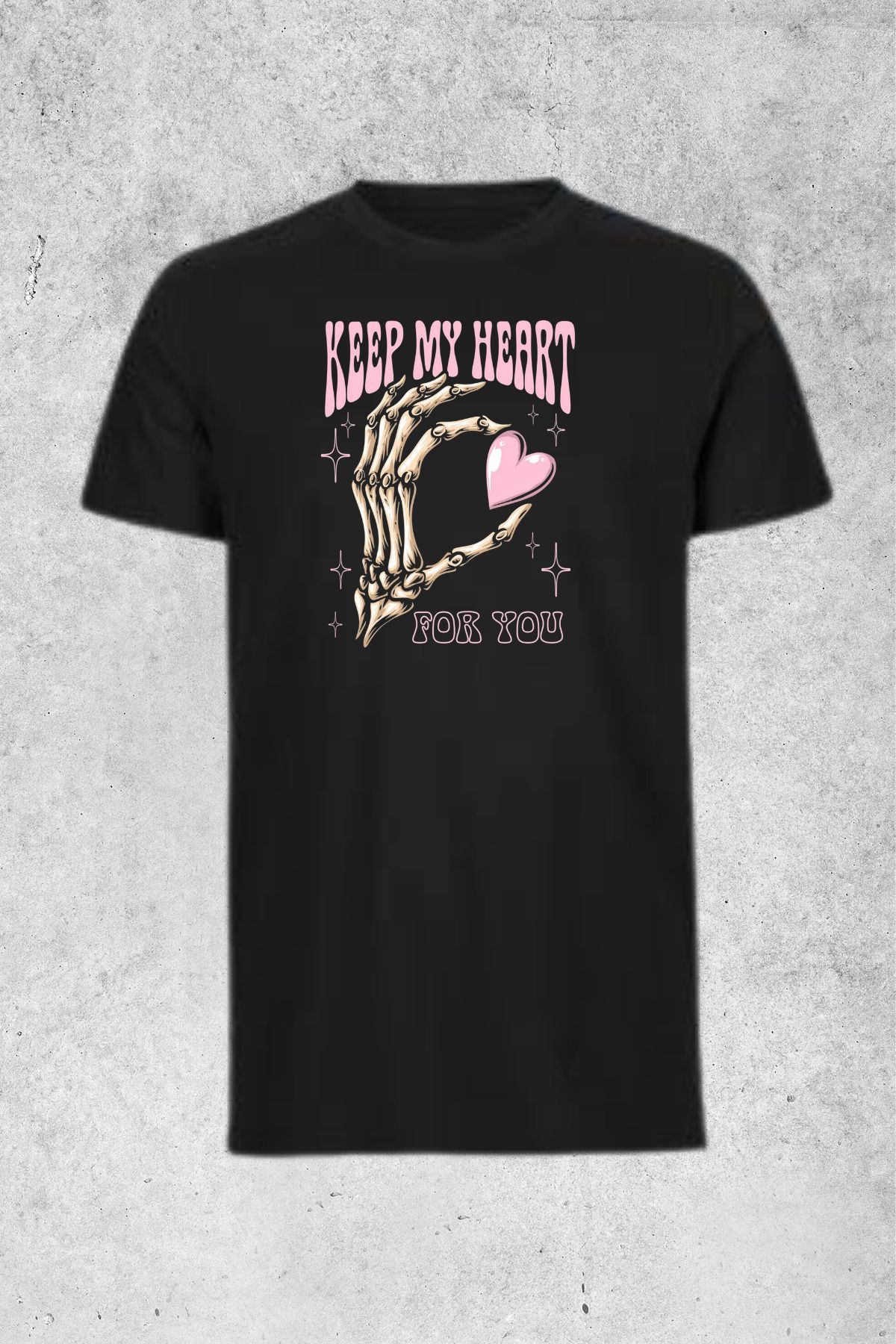 MOLICO Basic unisex sıfır yaka kısa kollu KEEP MY HEART BASKILI tshirt