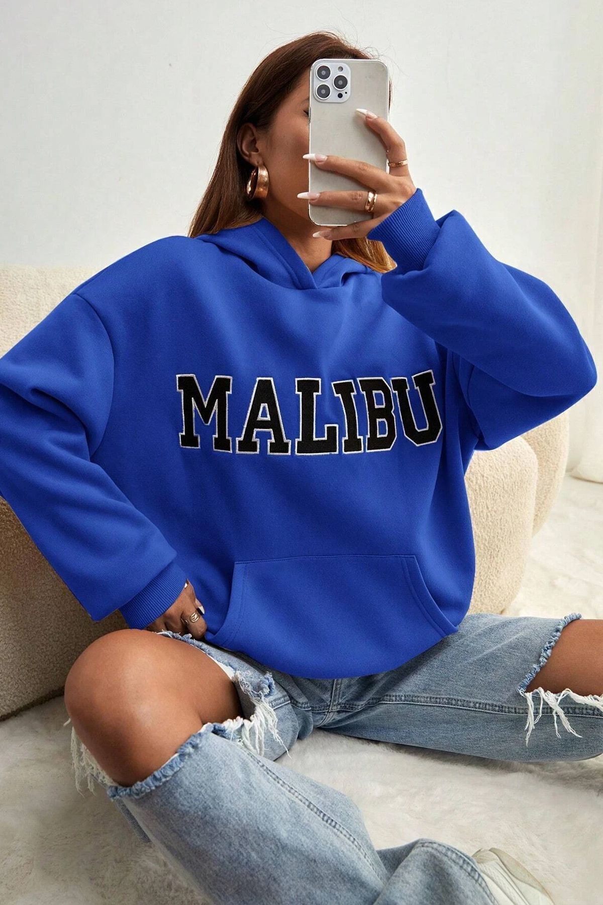 ModaSphere Unisex Malıbu Baskılı Oversize Sweatshirt