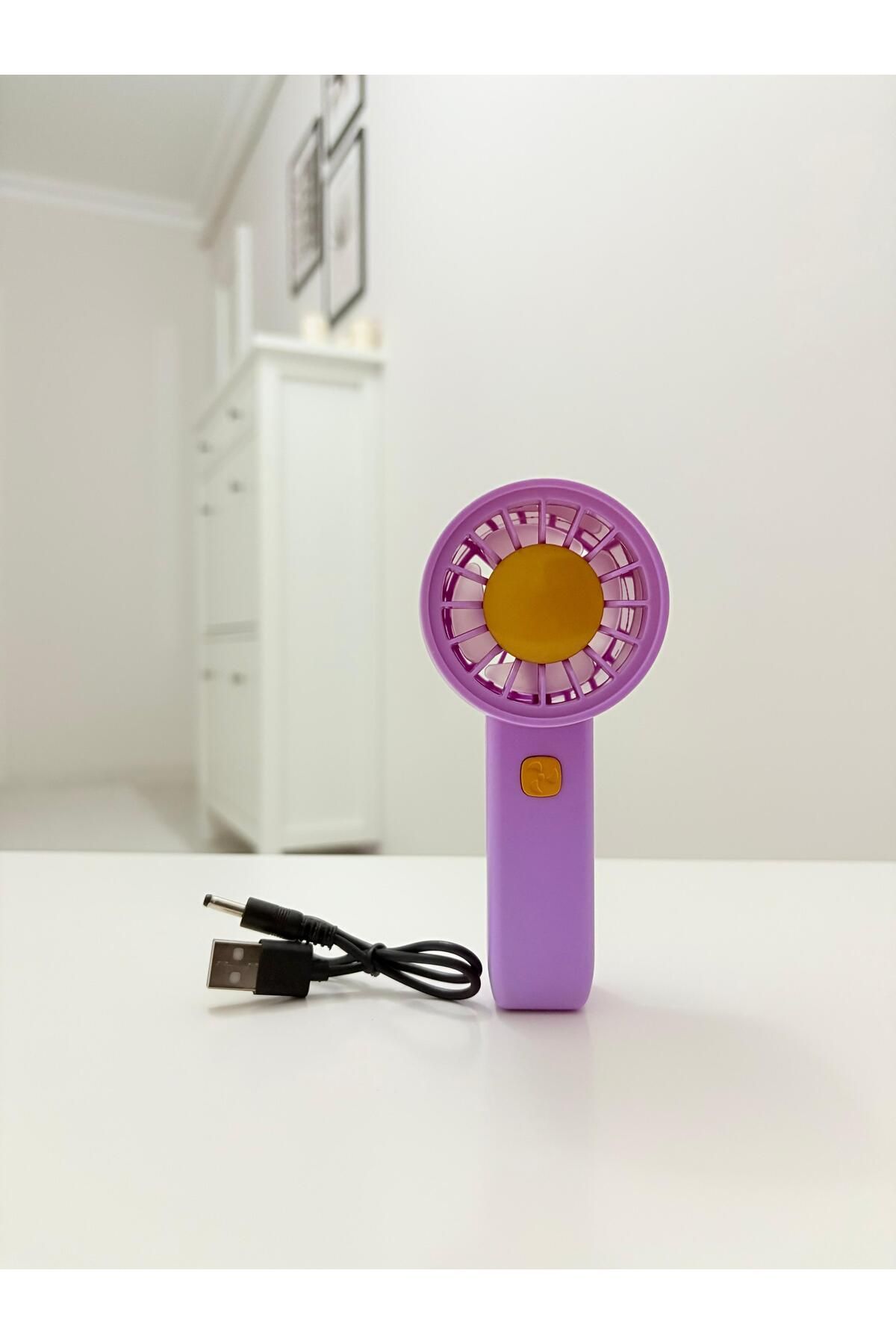 Store Elde ve Masada Kullanılabilir Şarjlı Serinletici Mor Mini Fan