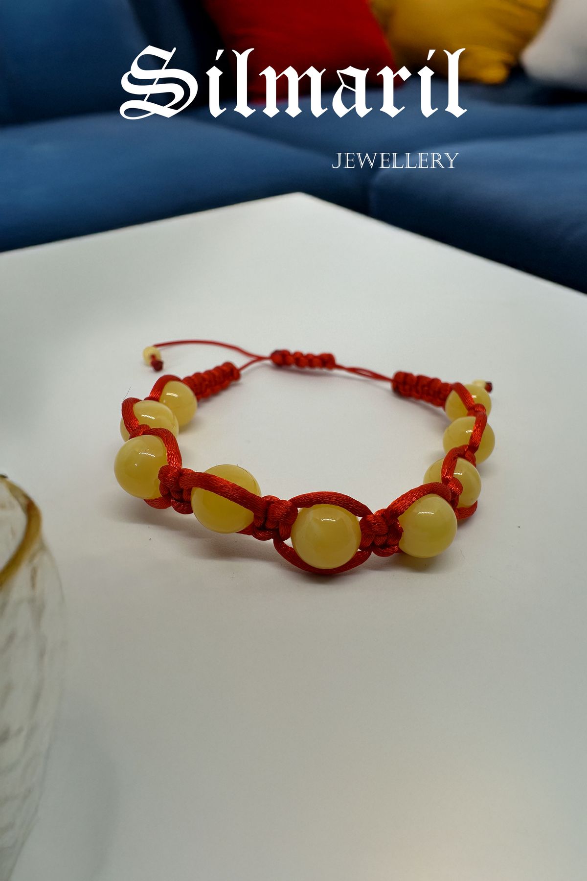 Silmaril Store Kaymaklı Kehribar Taşlı Kırmızı İpli El Yapımı Bileklik – Silmaril Jewellery