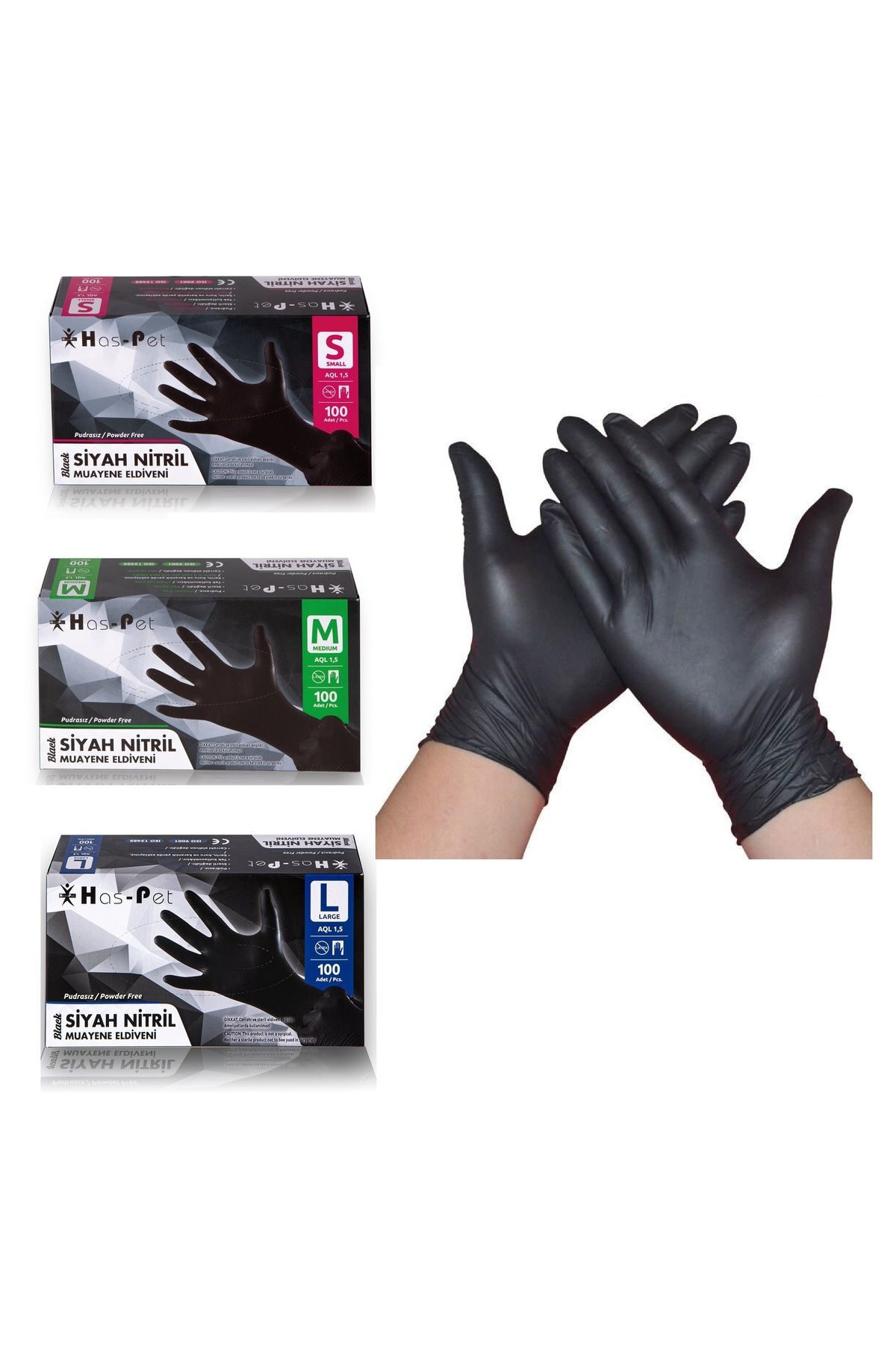 Has-Pet Haspet Siyah Nitril Pudrasız Muayene Eldiveni 100 Adet ( Medium )