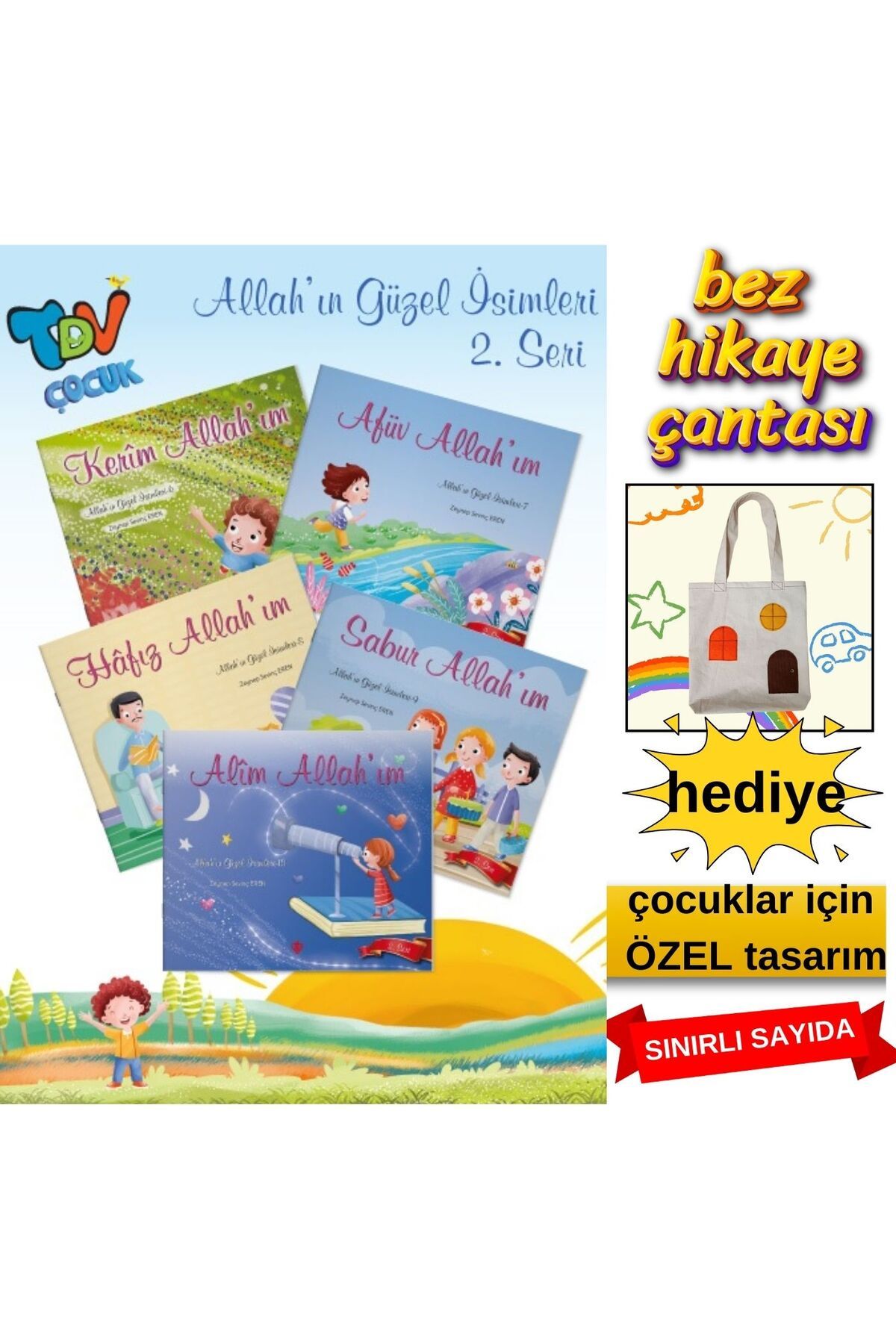 Diyanet İşleri Başkanlığı Çocuklar İçin-Allah’ın Güzel İsimleri Hikaye Seti (2. Seri) – 5 Kitap + Bez Çanta Hediyeli