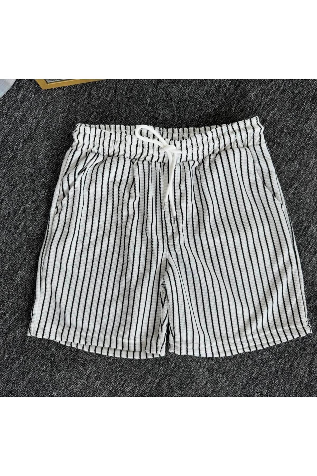 Risil-Nu Company Yeni Sezon Premium Pamuklu Petek Kumaş Kendinden Desenli Unisex Şort