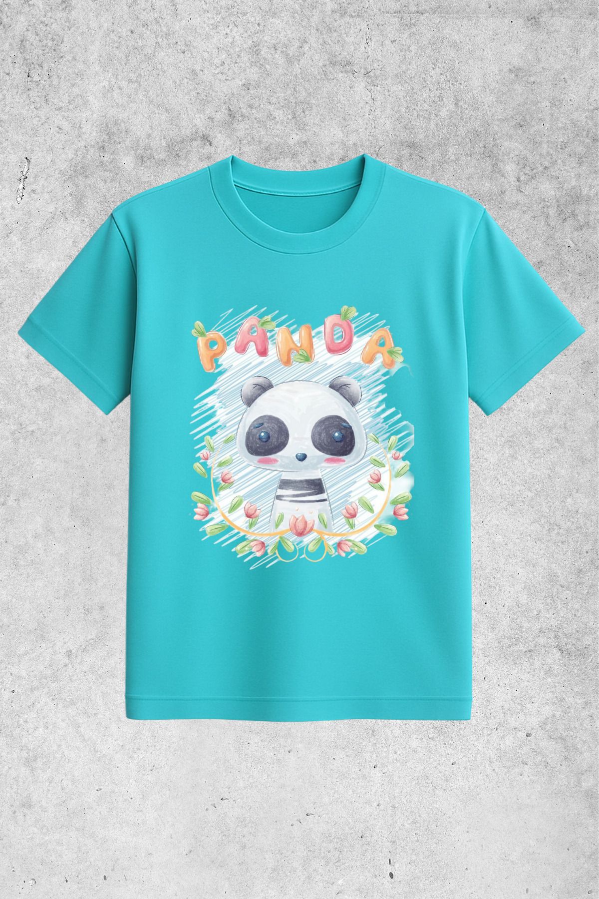 MOLICO Basic unisex sıfır yaka kısa kollu PANDA BASKILI Tshirt