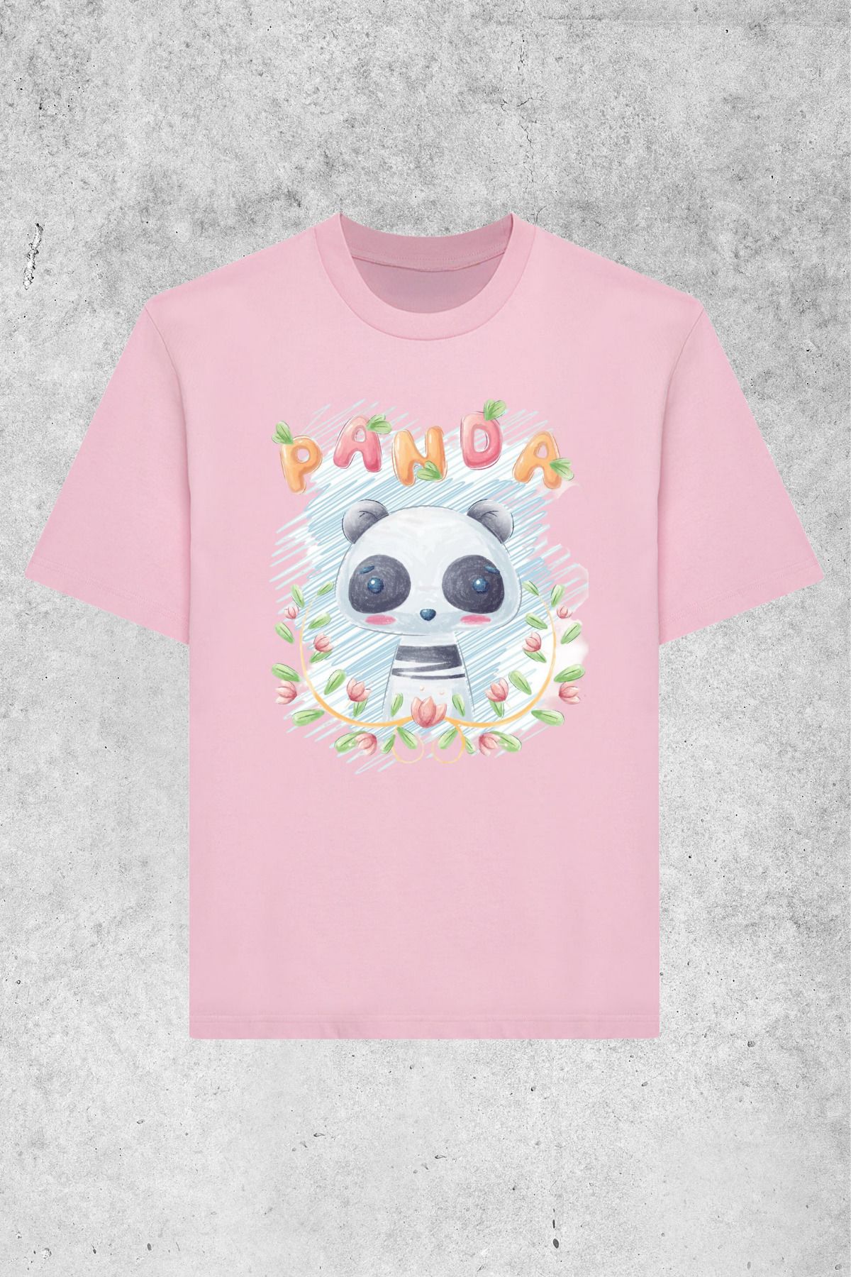 MOLICO Basic unisex sıfır yaka kısa kollu PANDA BASKILI Tshirt