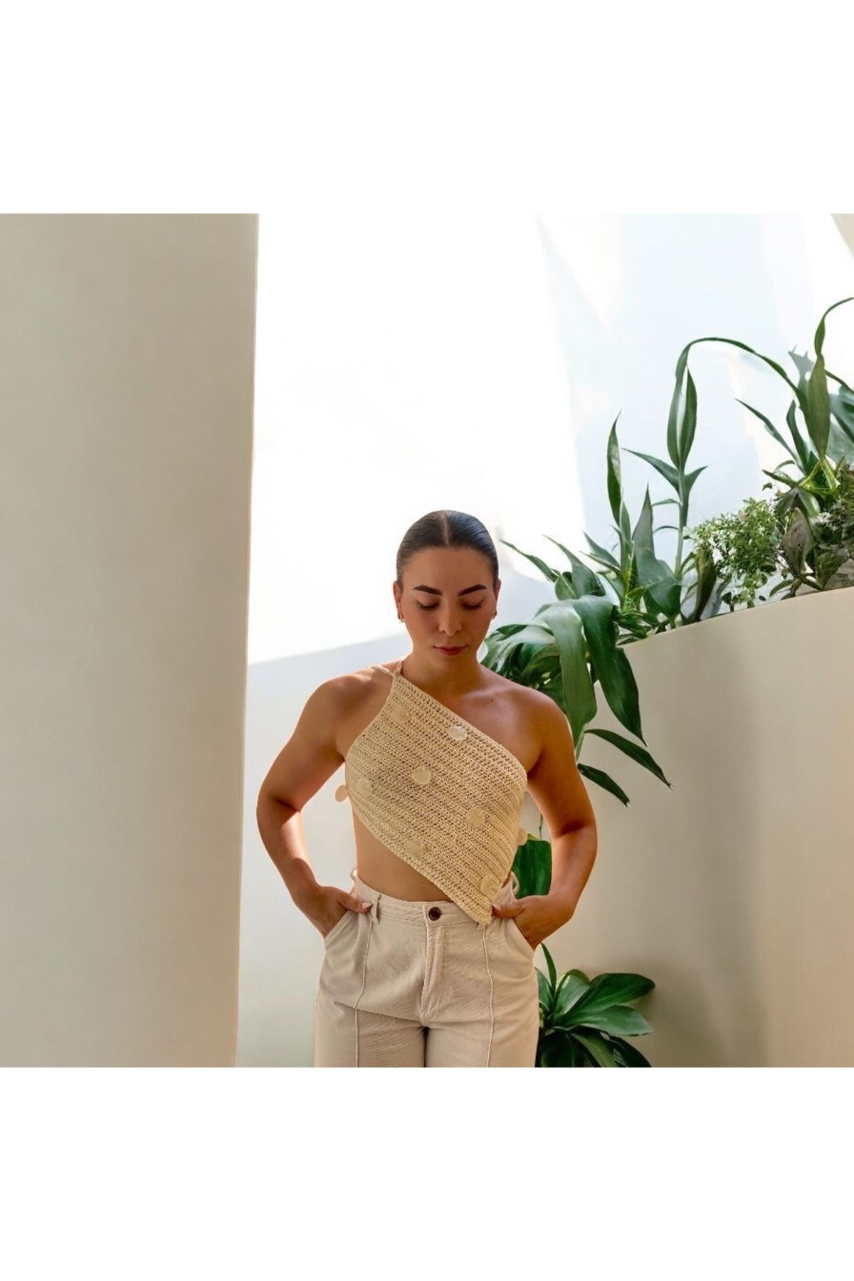 Charme Elegant kadın el örgüsü büstiyer crop