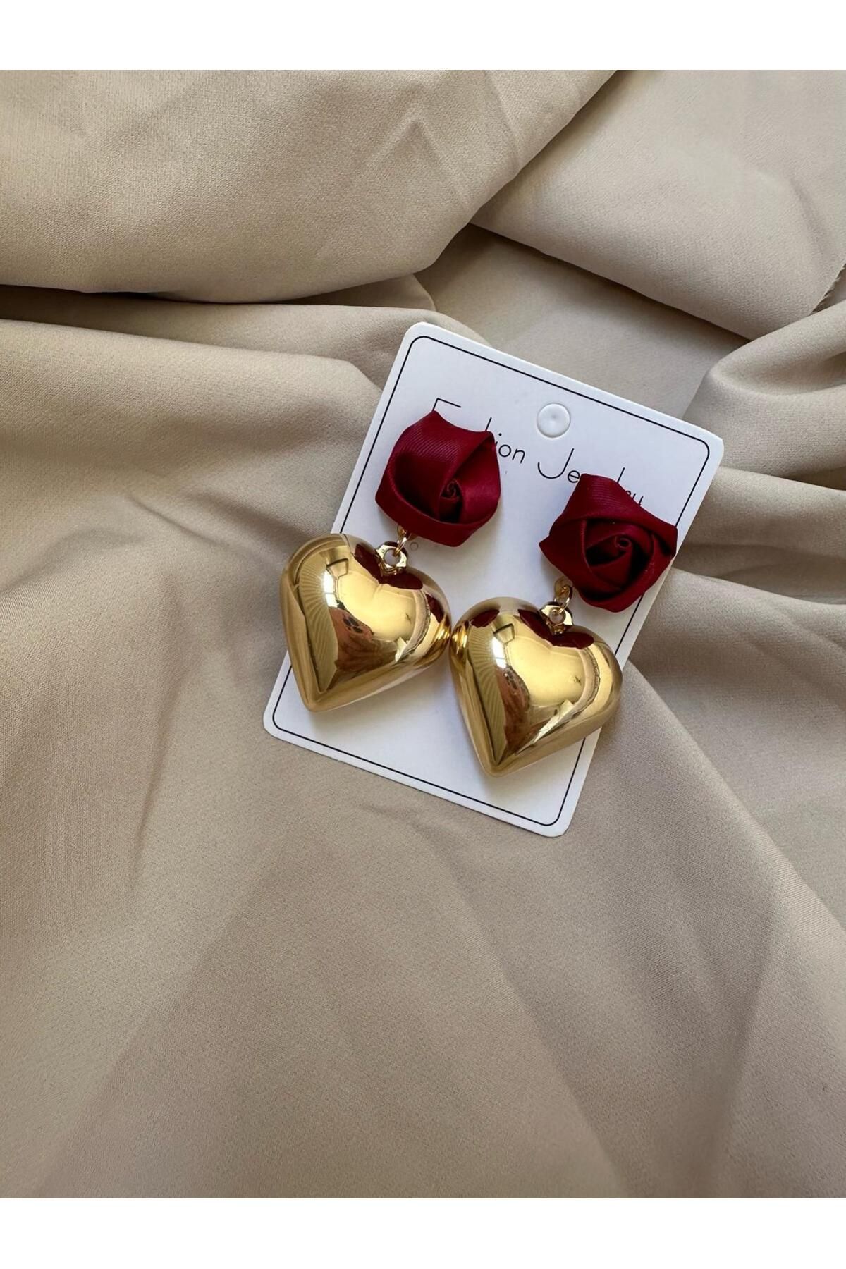Liyajewellery Gül Ve Kalp Detaylı Küpe