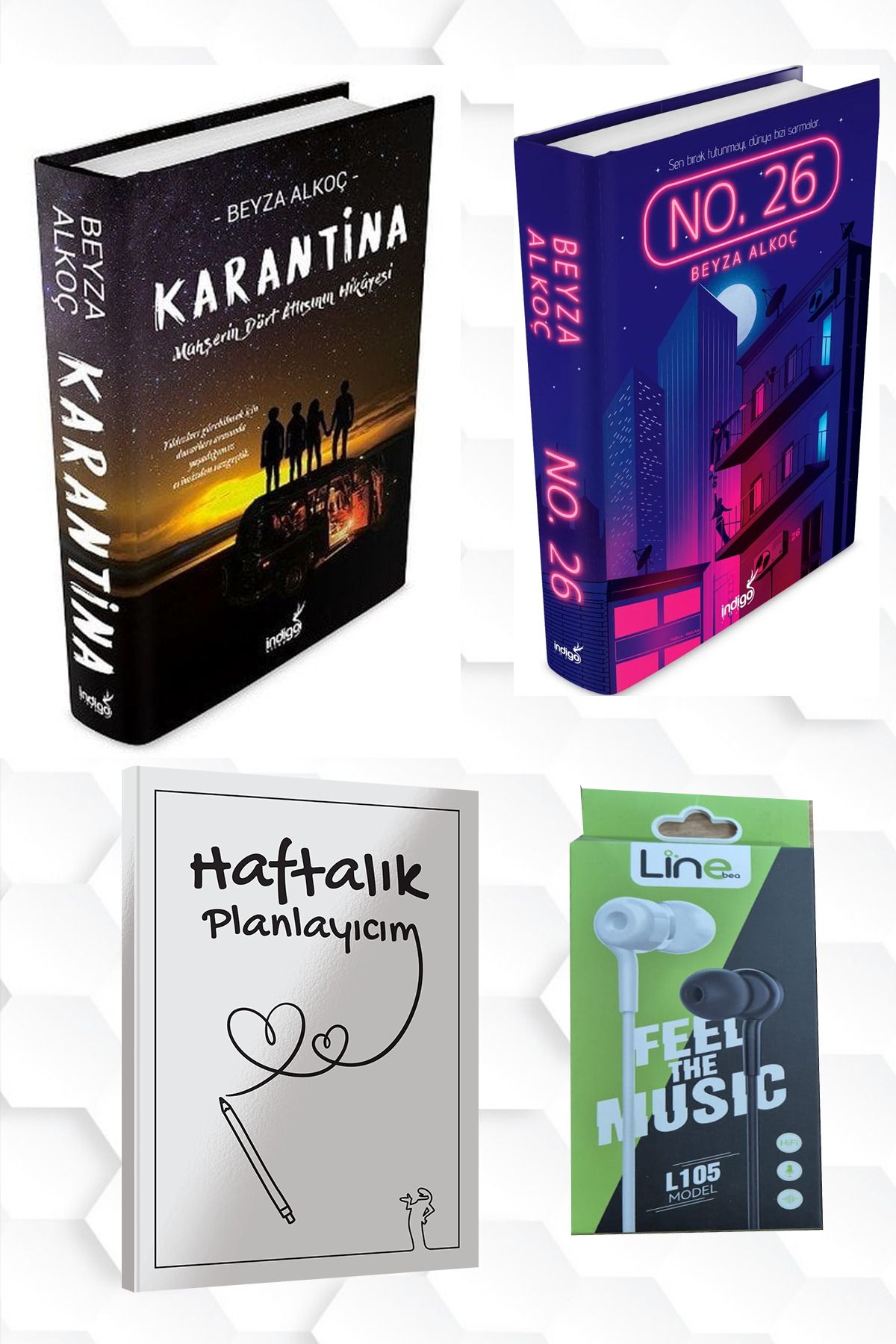 İndigo Kitap CİLTLİ-KARANTİNA BİRİNCİ PERDE-NO 26+HAFTALIK PLANLAYICIM 52 (HAFTA)KULAKLIK