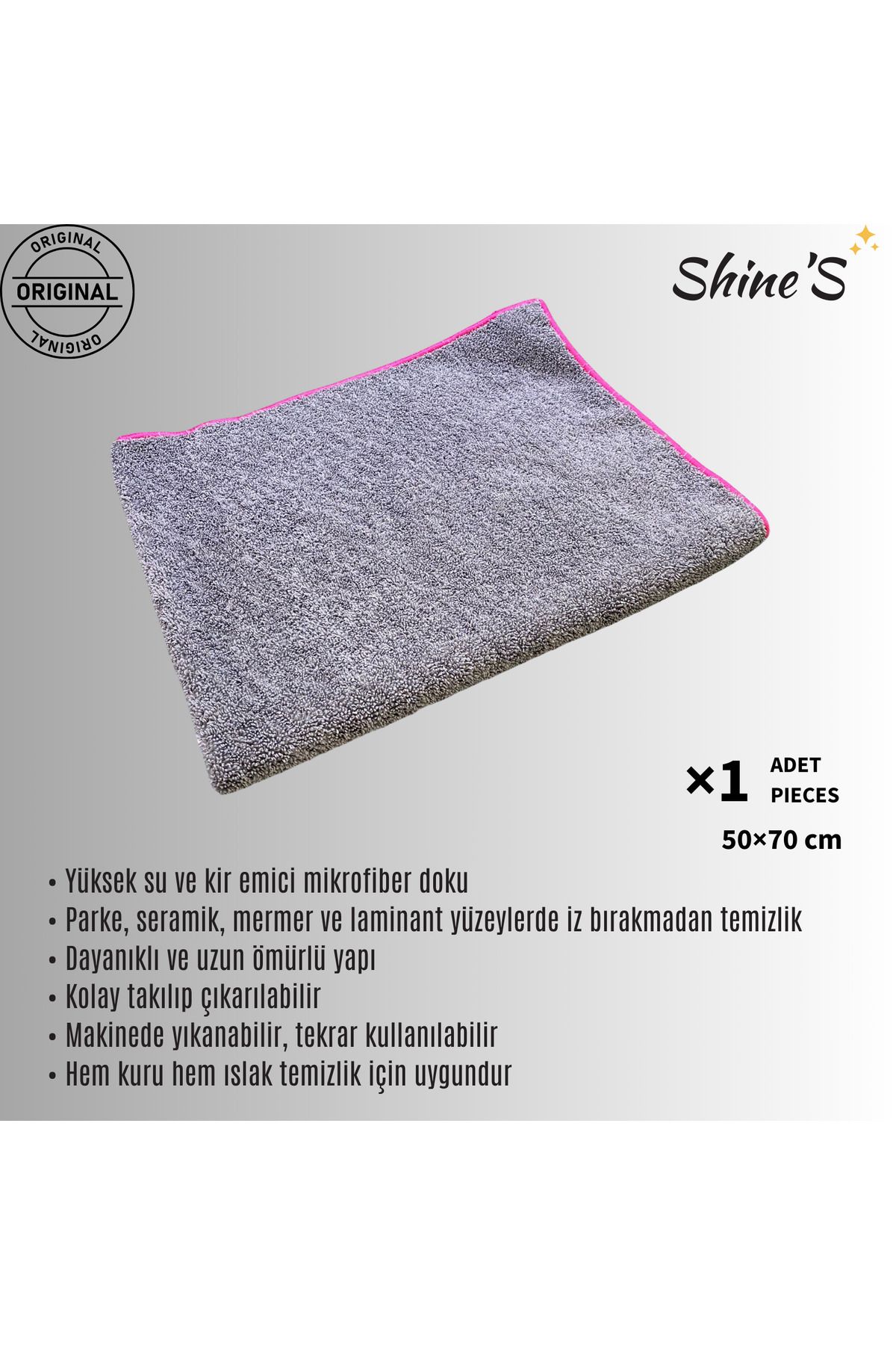 Shines Fabrika Satış Mağazası Shine'S 1 Adet Mop Bezi, Tank bezi, mikrofiber, Mandallı Mop bezi, parlatıcı bez yer bezi 50x70CM