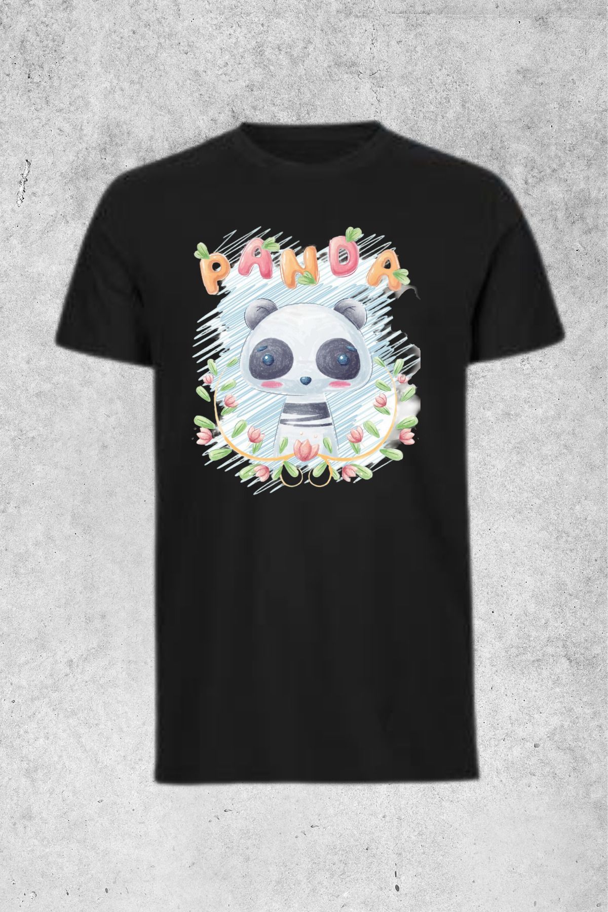 MOLICO Basic unisex sıfır yaka kısa kollu PANDA BASKILI Tshirt