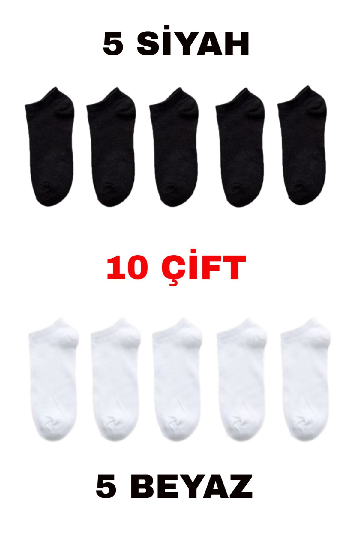 Esinti 10 Çift Düz Yazlık Patik Çorap 10'lu Kadın Erkek Unisex Ekonomik Paketler