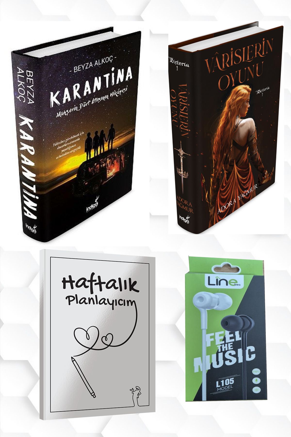 İndigo Kitap CİLTLİ-KARANTİNA BİRİNCİ PERDE-VARİSLERİN OYUNU+HAFTALIK PLANLAYICIM 52 (HAFTA)KULAKLIK