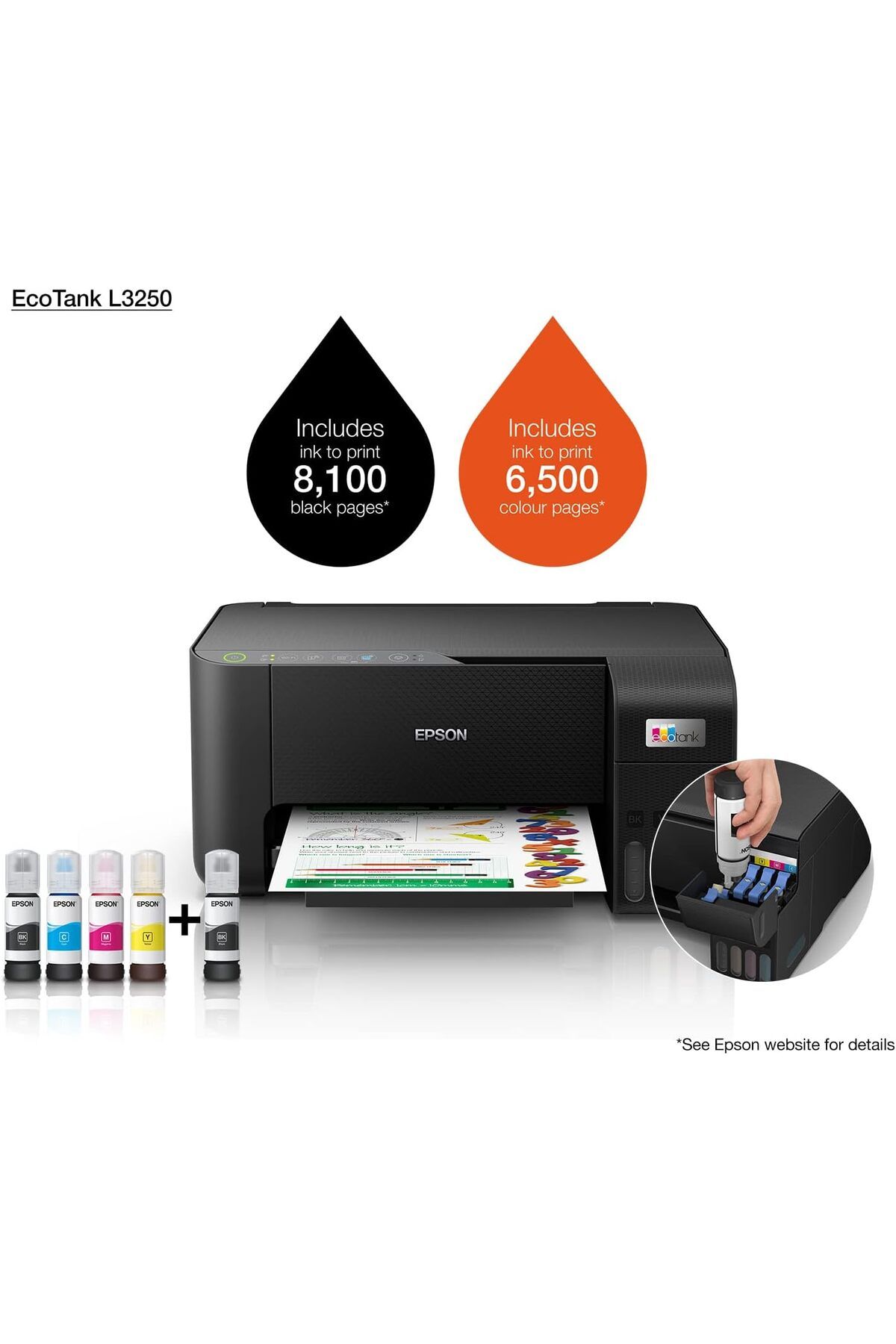 EPSON-طابعة EcoTank L3250 للاستخدام المنزلي بخزان حبر ملون مقاس A4، 3 في 1 مع واي فاي وتطبيق Smart Panel، مقارنة 9