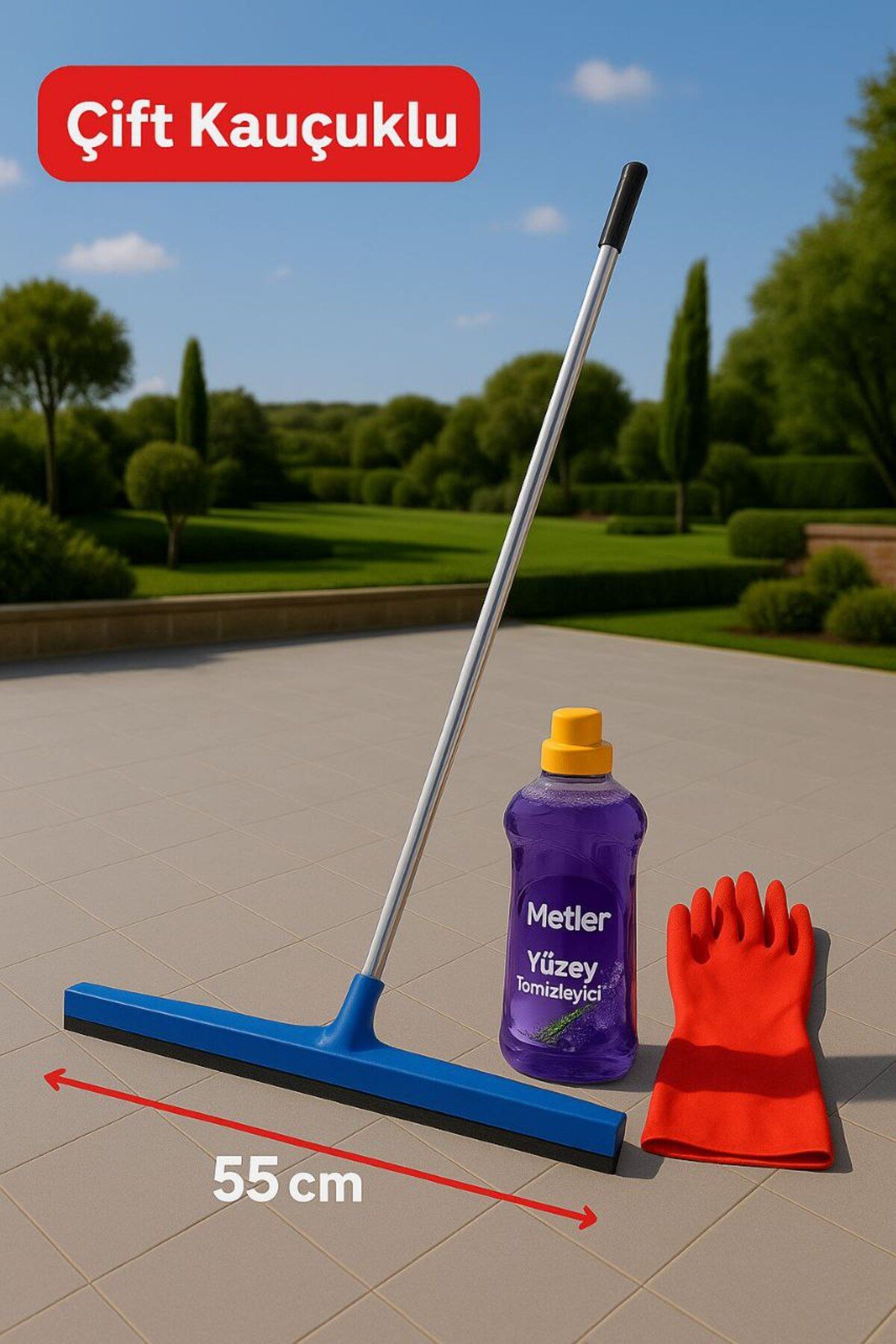Metler Temizlik Seti + 1 Lt Yüzey Temizleyici+120 Cm Saplı Çekpas+1 Çift Temizlik Eldiveni