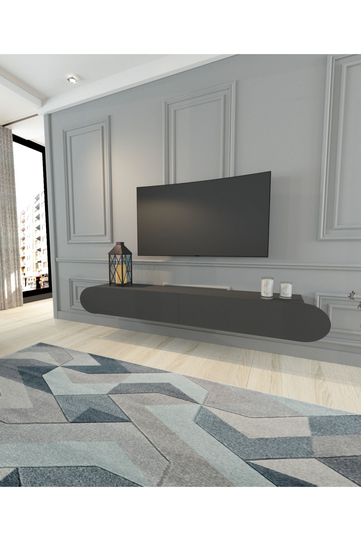 MOBİLYA GEZEGENİ Lotas Tv Sehpası 120 cm antrasit oval kapak detaylı