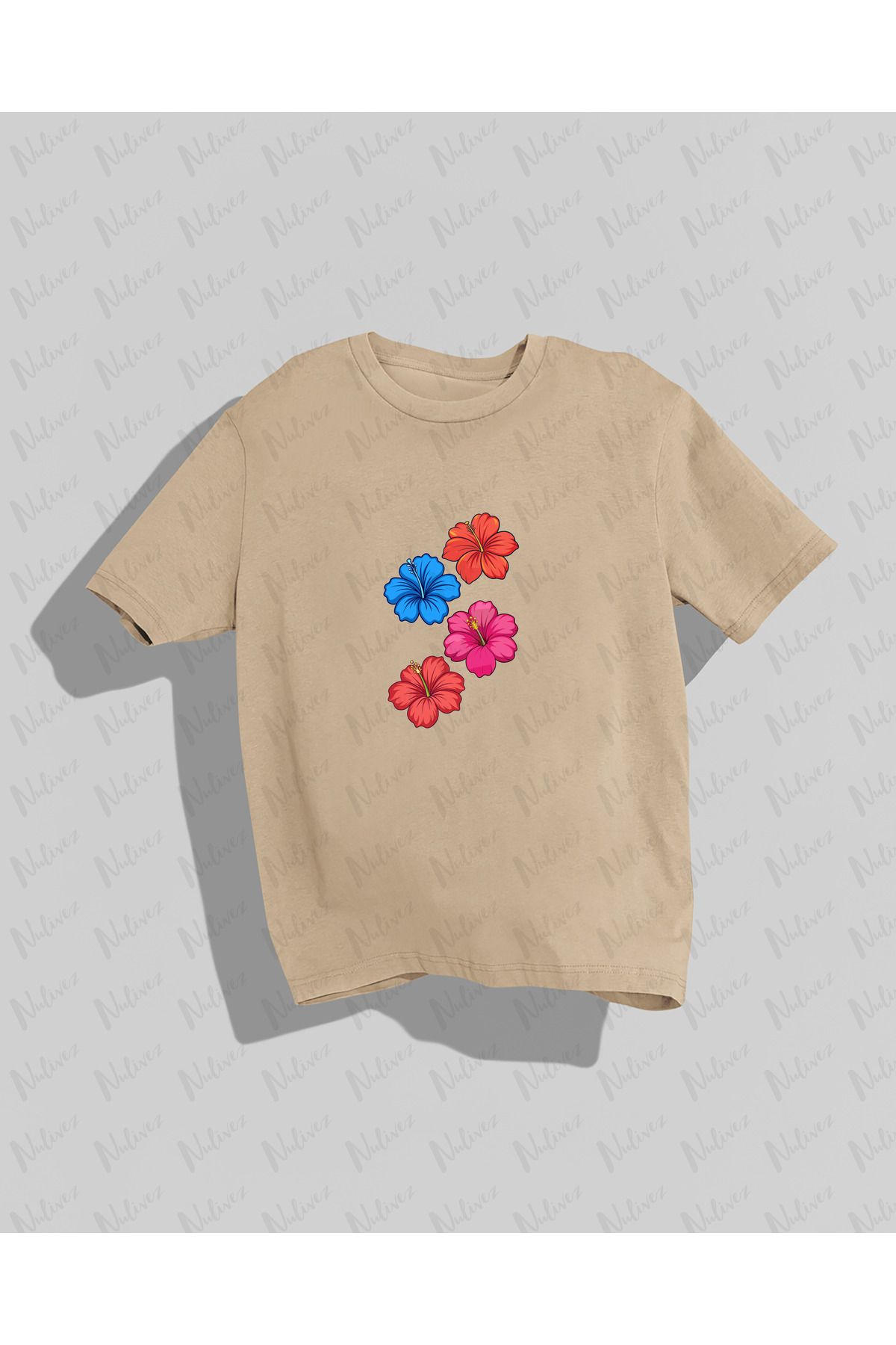 Nulivez Lotus Çiçeği Baskılı Yüksek Kalite Kompakt Unisex Oversize T-Shirt