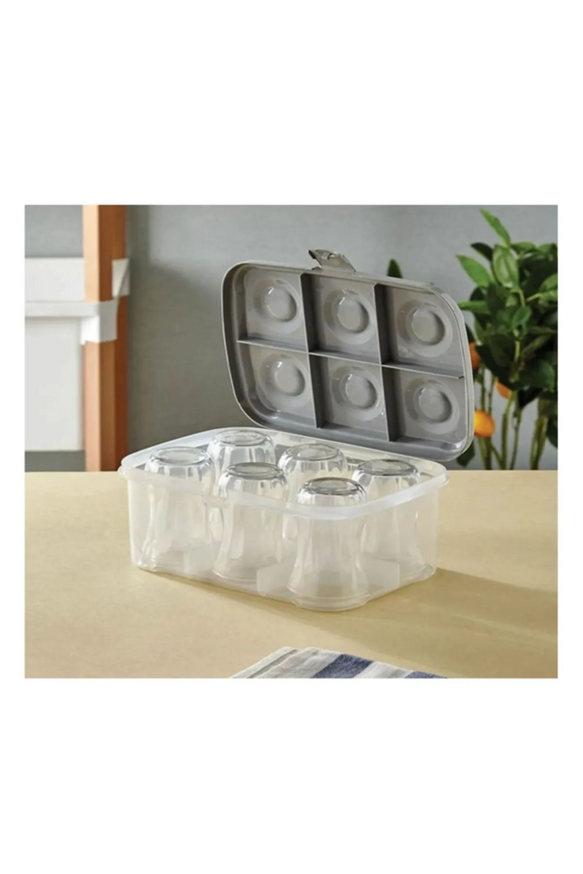 Emal Home 6lı Şeffaf Çay Bardağı Taşıma Kutusu - 6lı Çay Bardağı Saklama ve Piknik Kutusu