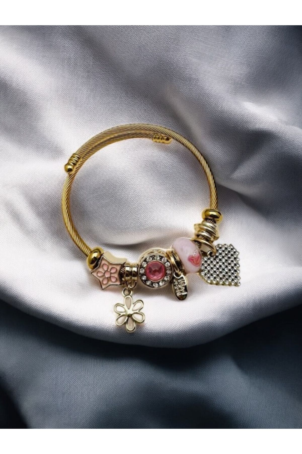 BiVivariShop ÇELİK GOLD CHARMLI BİLEKLİK