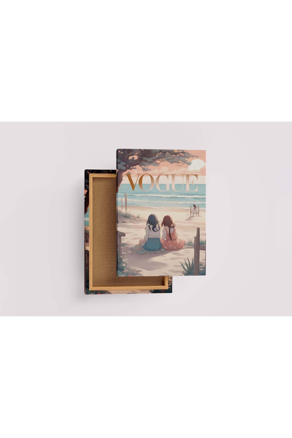 Wallivo ai creation vogue, anime, beauty, sitting on the beach, art, kanvas tablo
