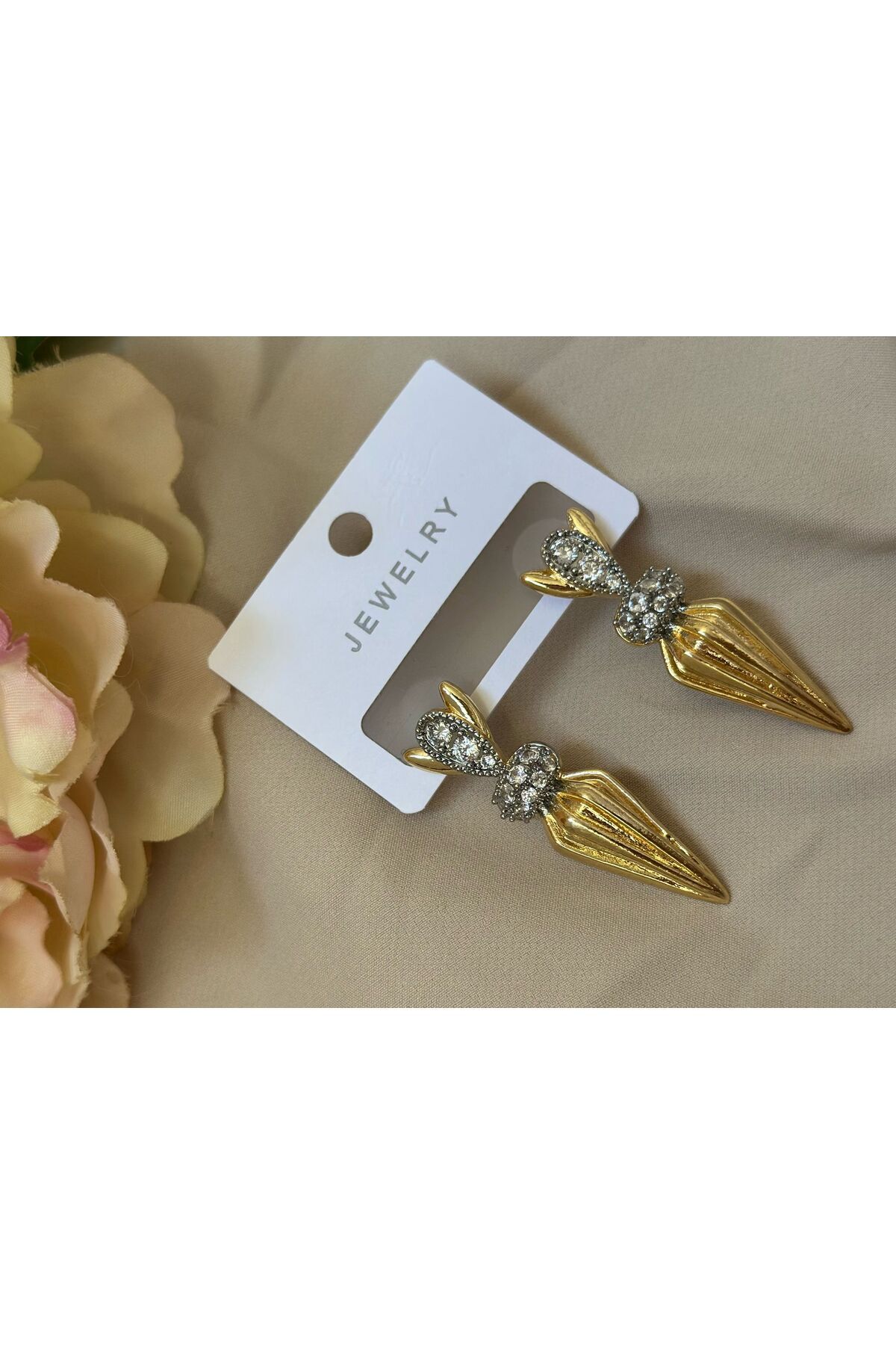 Liyajewellery İki Renkli Taş Detaylı Tasarım Çivi Modell Küpe