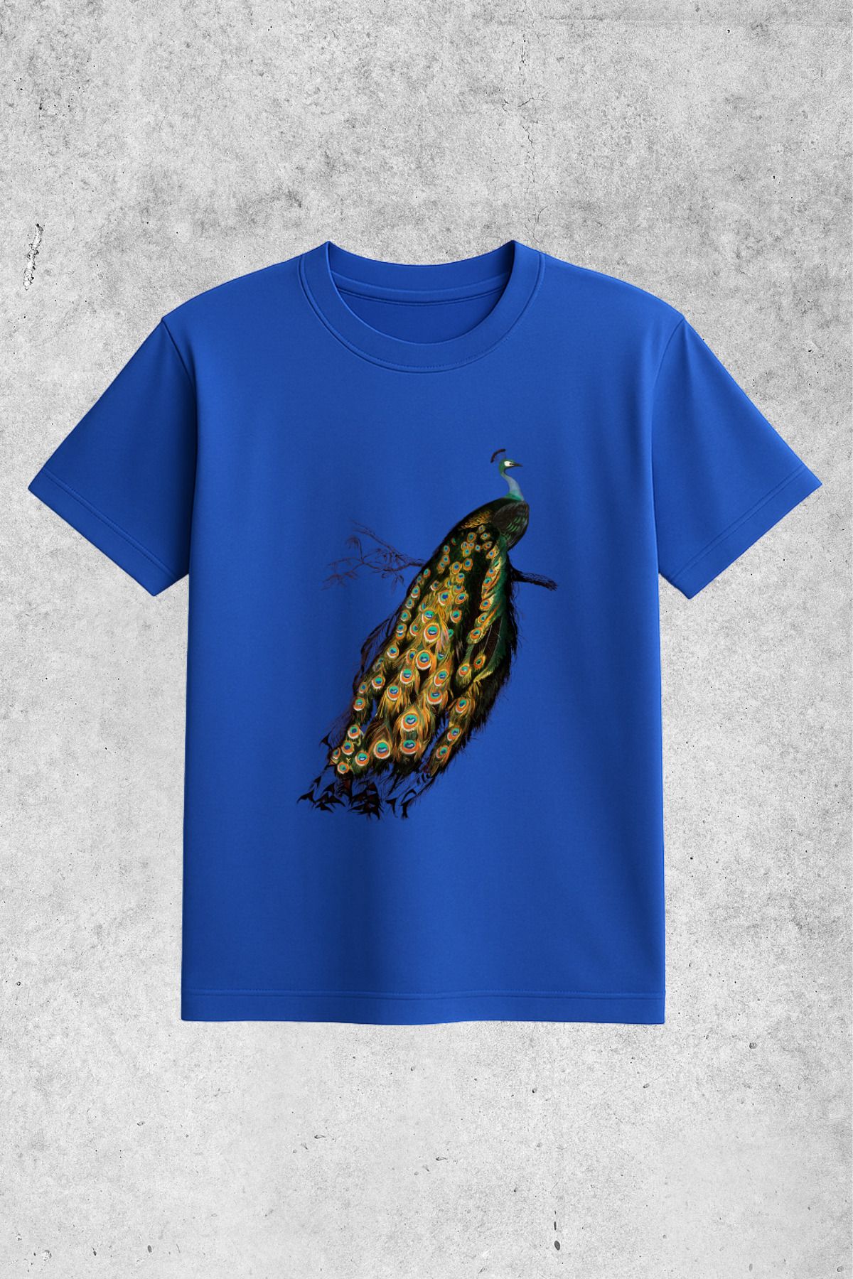 MOLICO Basic unisex sıfır yaka kısa kollu TAVUSKUŞU BASKILI Tshirt