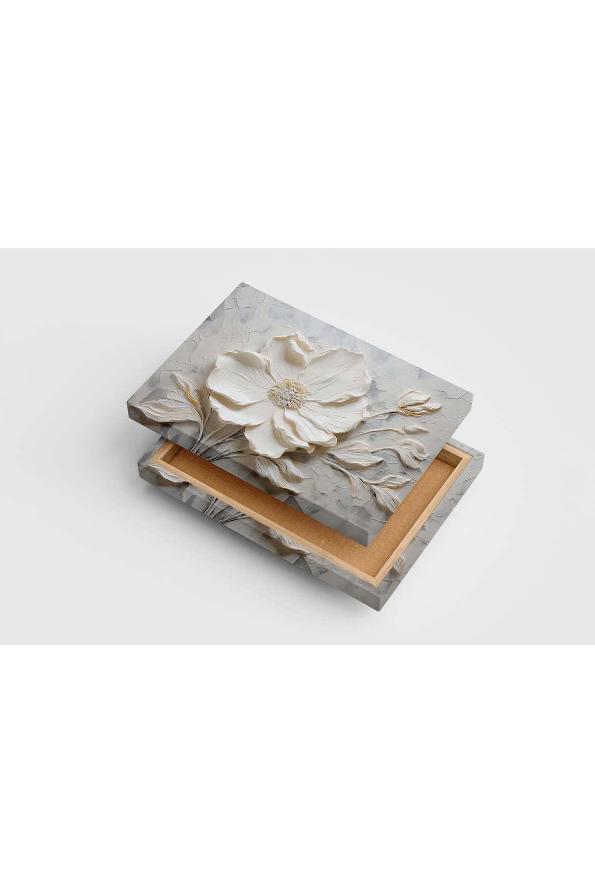 Wallivo flower motif, high white relief, art, kanvas tablo