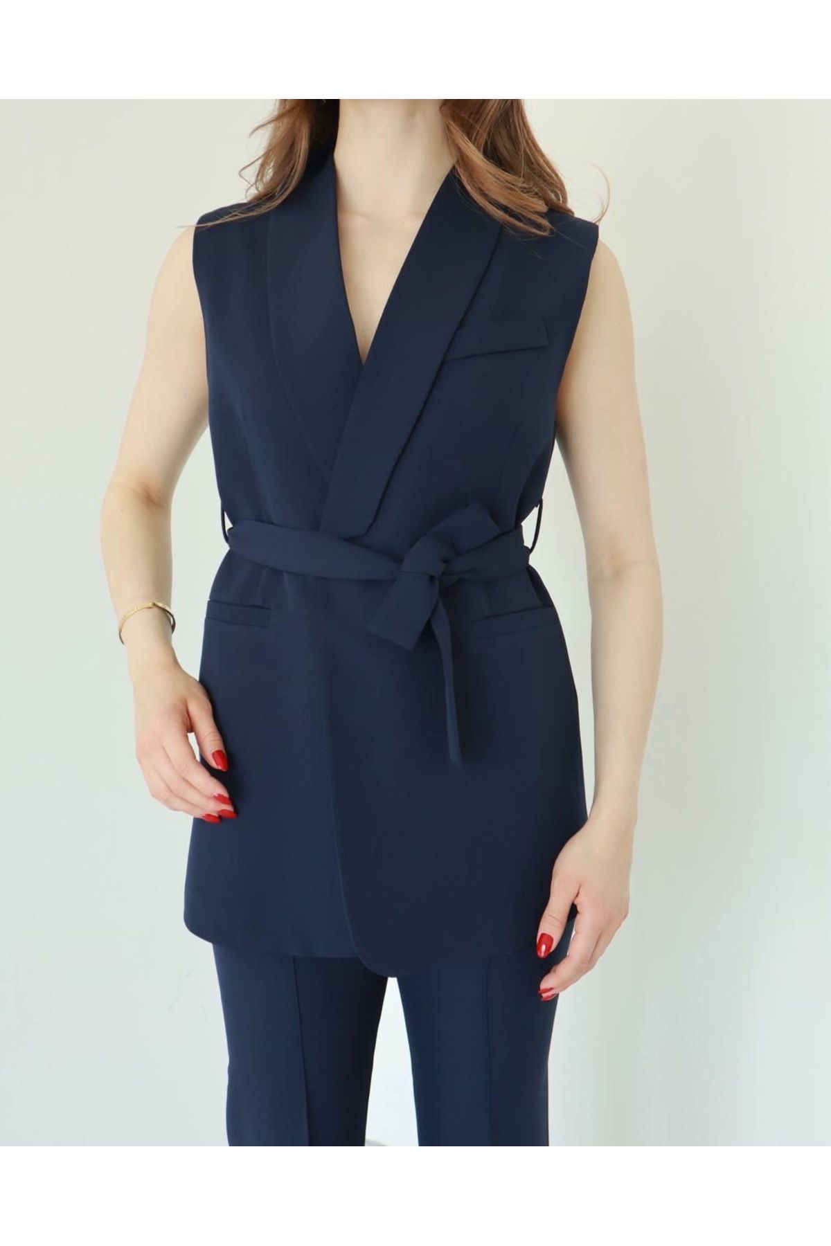 Ekim Store Yelekli Kuşaklı İkili Blazer Takım