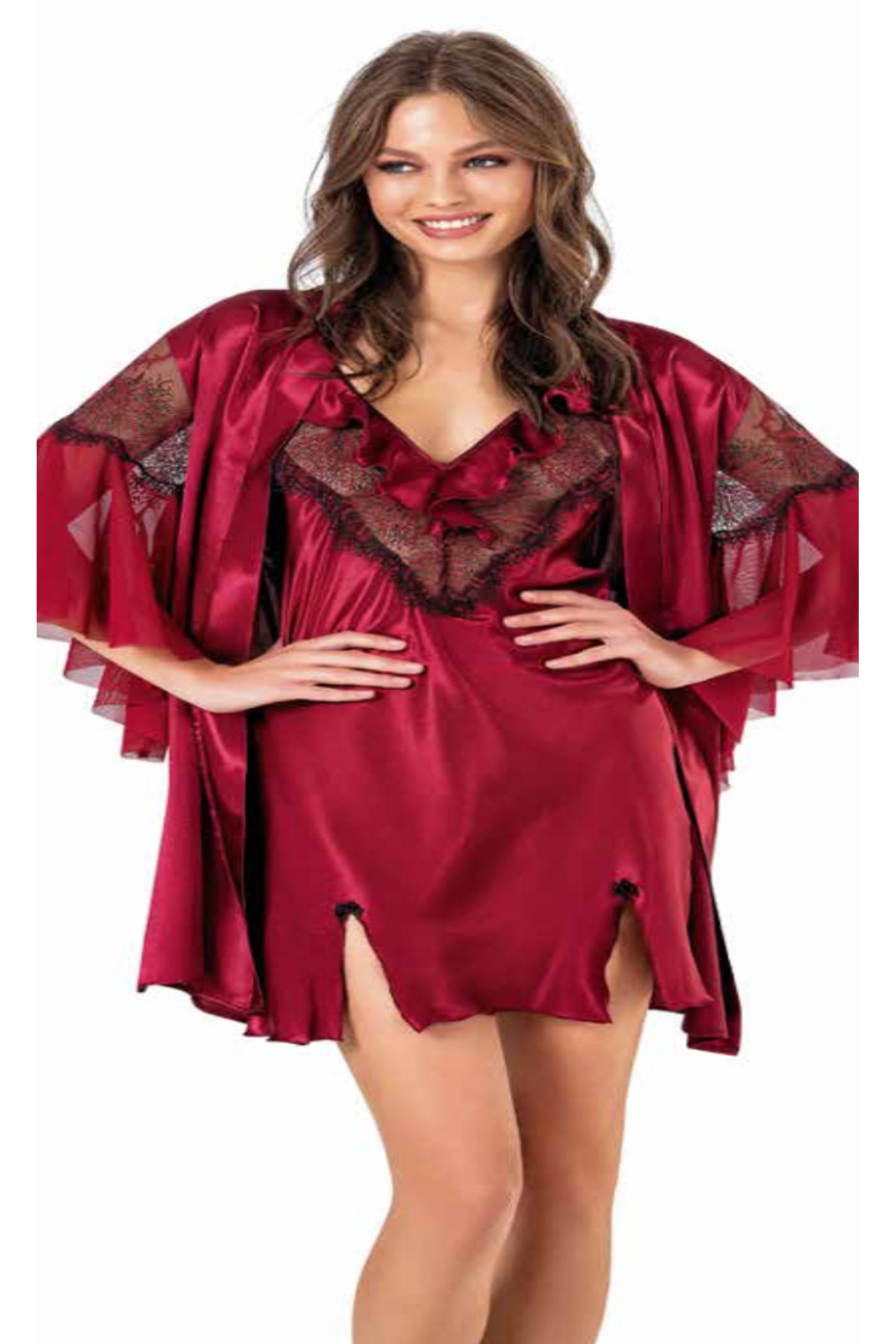 Genel Markalar İç Giyim MOONGİRL Saten Kısa İkili Gecelik Takım