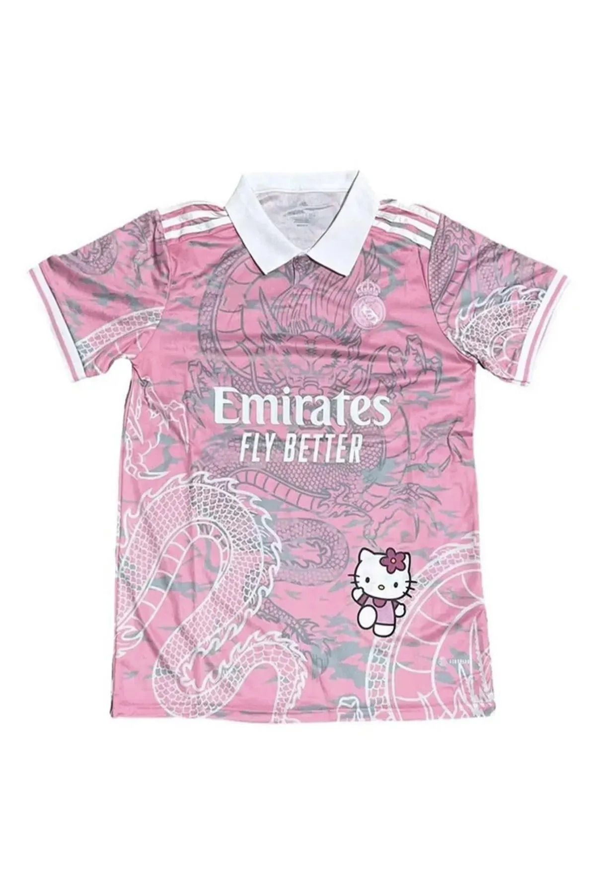 Gofeel Pembe Kitty FORMA Madrid Dragon Jersey Beyaz Düğmeli Yaka T-shirt