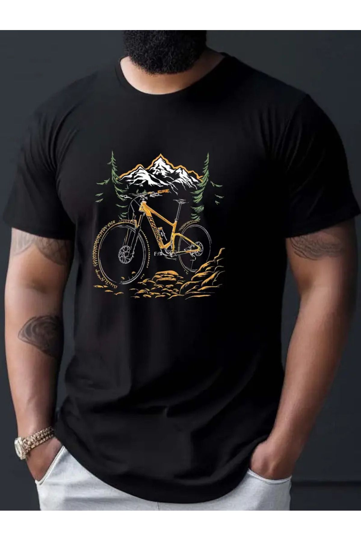 İnazuma Outdoors İnazuma Unisex Oversize Baskılı Pamuklu Bisiklet Yaka Kısa Kollu SİYAH T-shirt