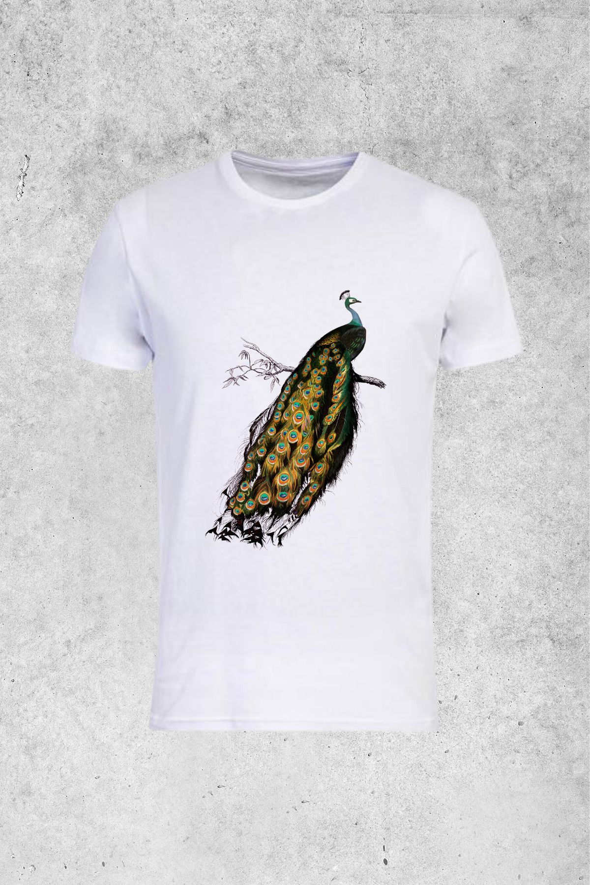 MOLICO Basic unisex sıfır yaka kısa kollu TAVUSKUŞU BASKILI Tshirt
