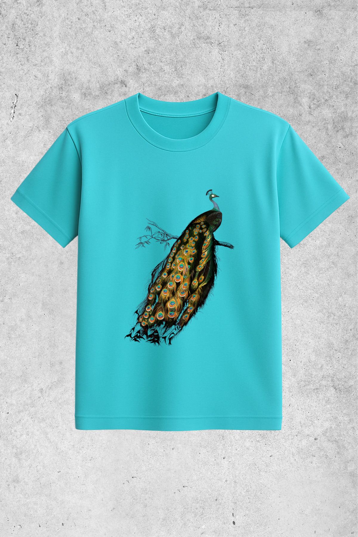 MOLICO Basic unisex sıfır yaka kısa kollu TAVUSKUŞU BASKILI Tshirt