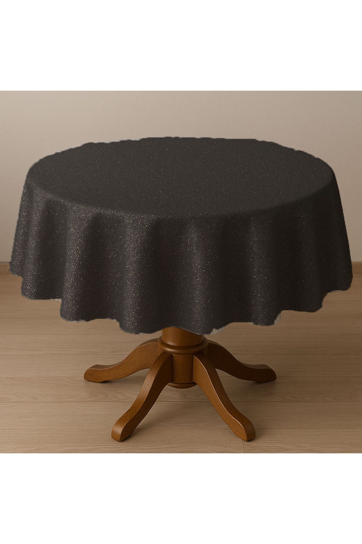 Zeren Home Polyester Keten Dertsiz Simli Yuvarlak Masa Örtüsü 160Cm