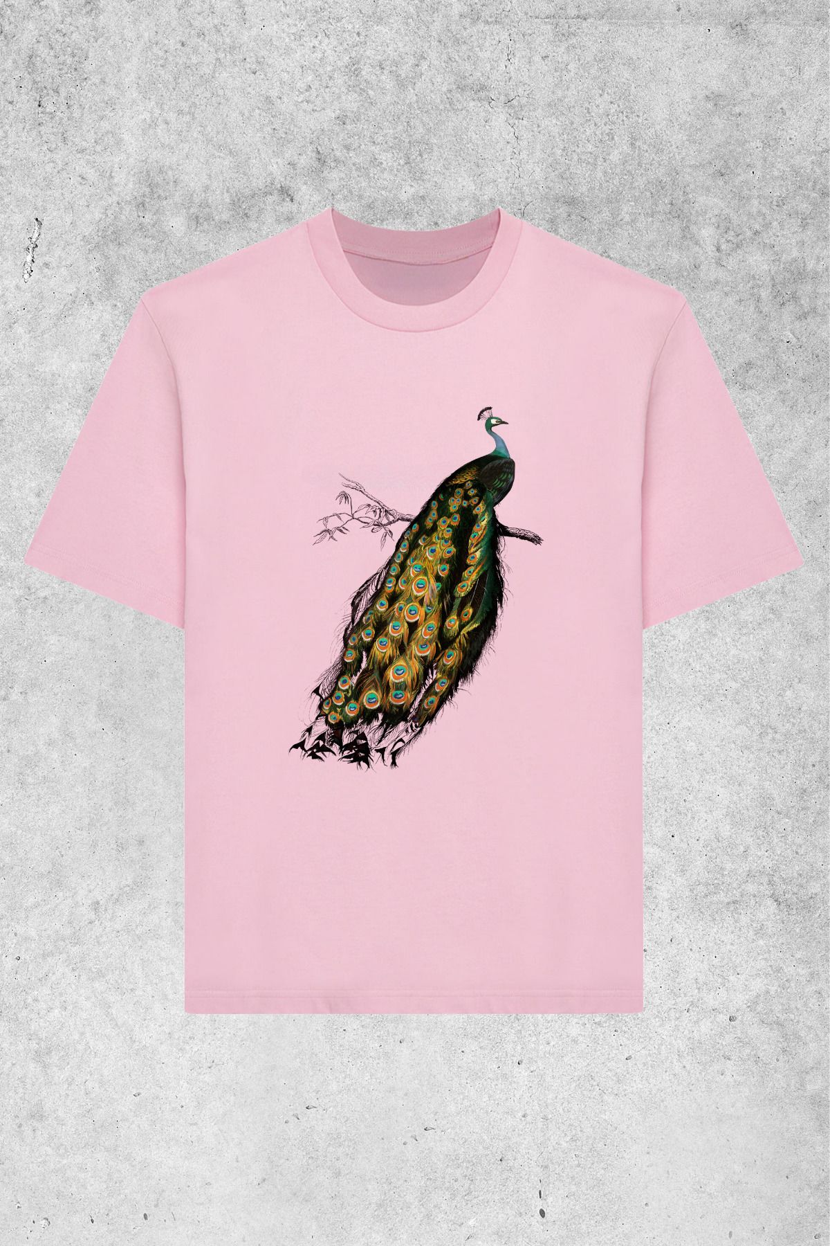 MOLICO Basic unisex sıfır yaka kısa kollu TAVUSKUŞU BASKILI Tshirt