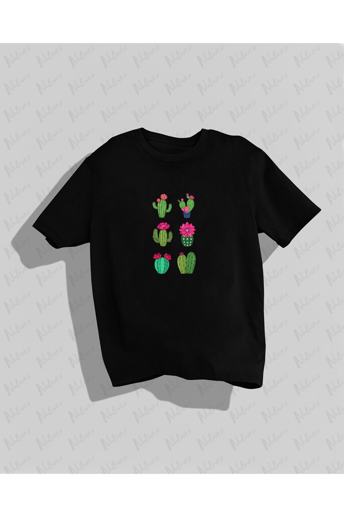 Nulivez Kaktus Tasarımı Baskılı Yüksek Kalite Kompakt Unisex Oversize T-Shirt