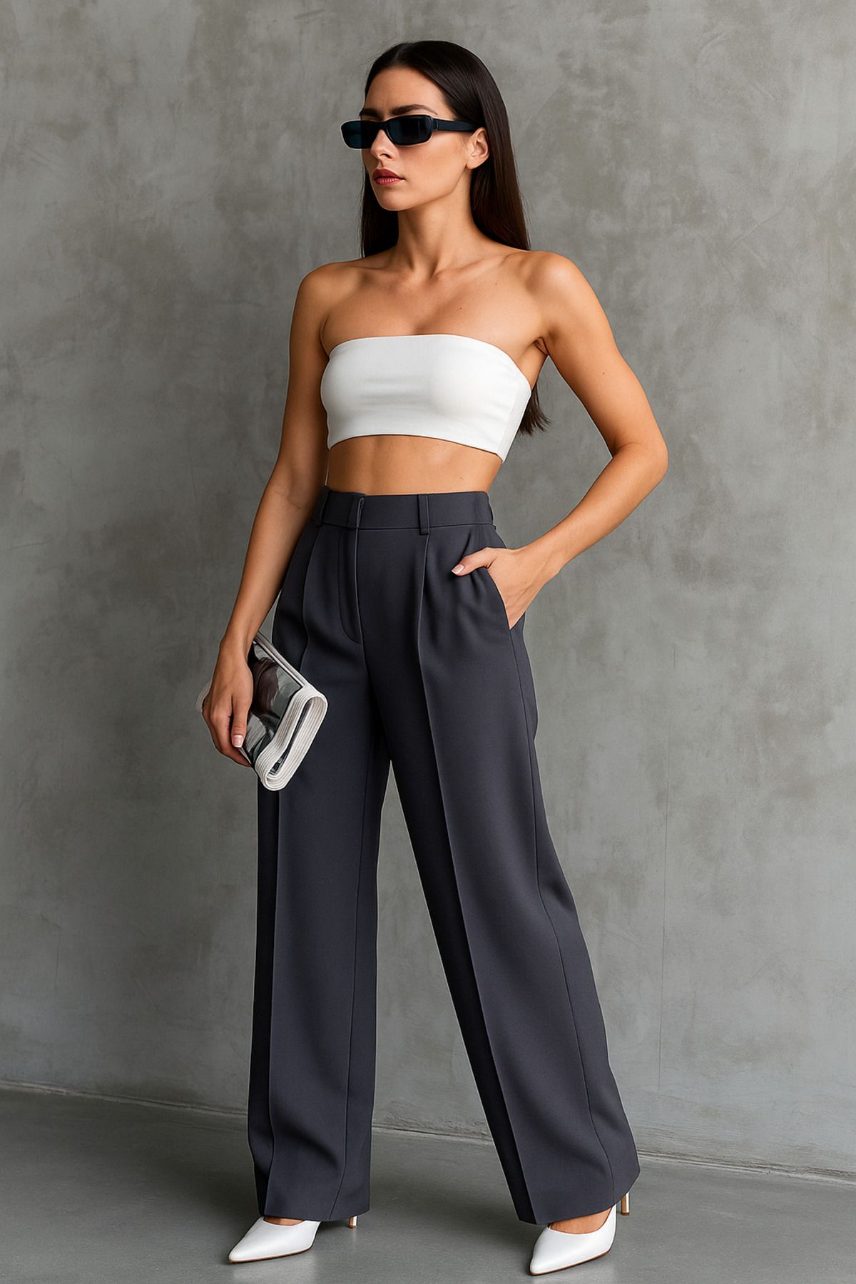Rift Jeans Çift Pileli Yüksek Bel Palazzo Pantolon