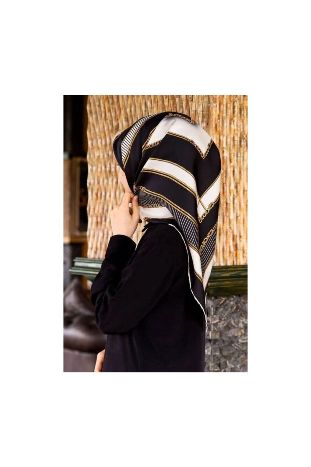 Vissona Twill İpek Eşarp Siyah, Krem