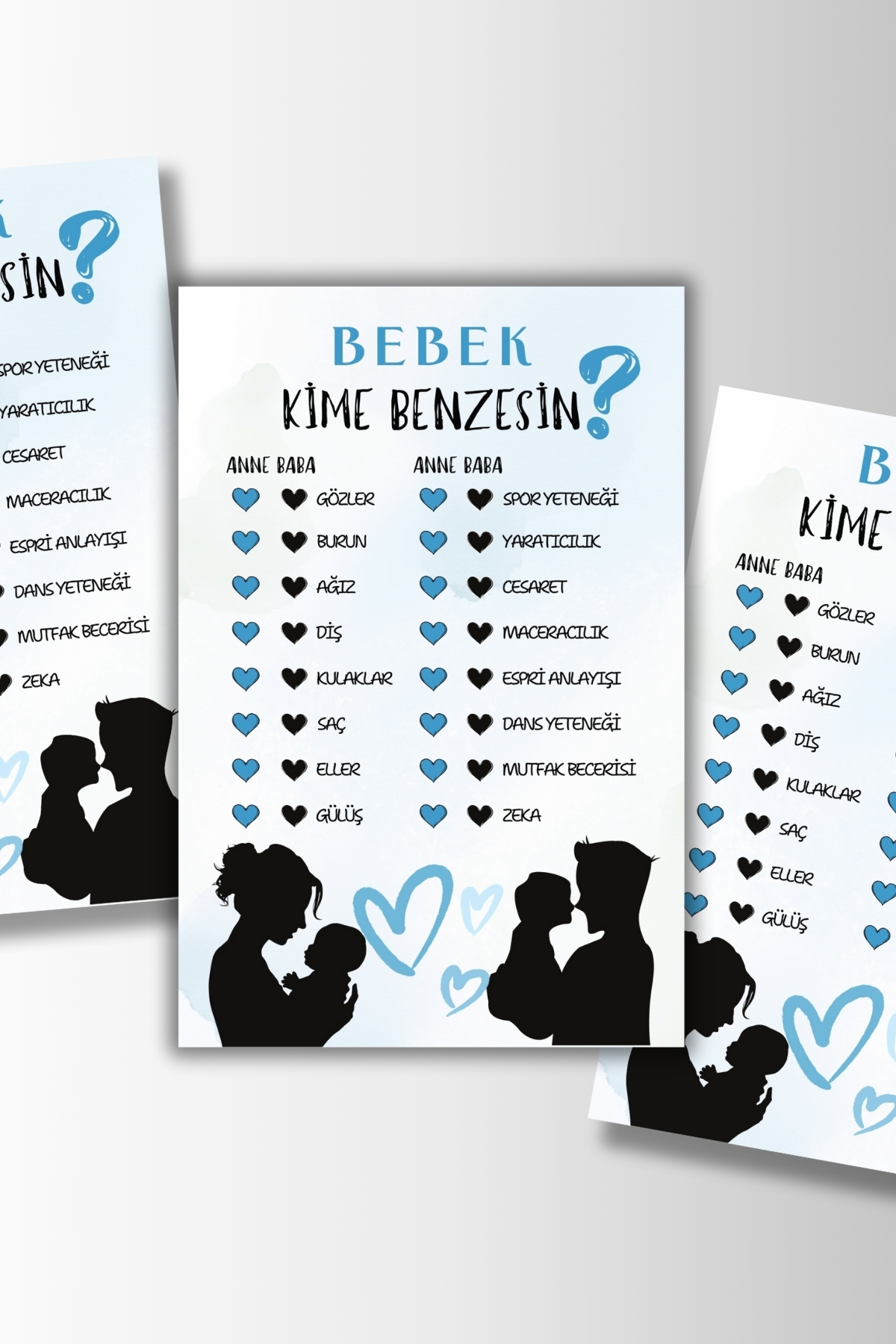 Metranya Cinsiyet Belirleme Partisi Bebek Kime Benzesin? 15 Adet Baby Shower Hediye Süs Anı Hatıra Oyun Kartı fotoğrafı 4 (önizleme)