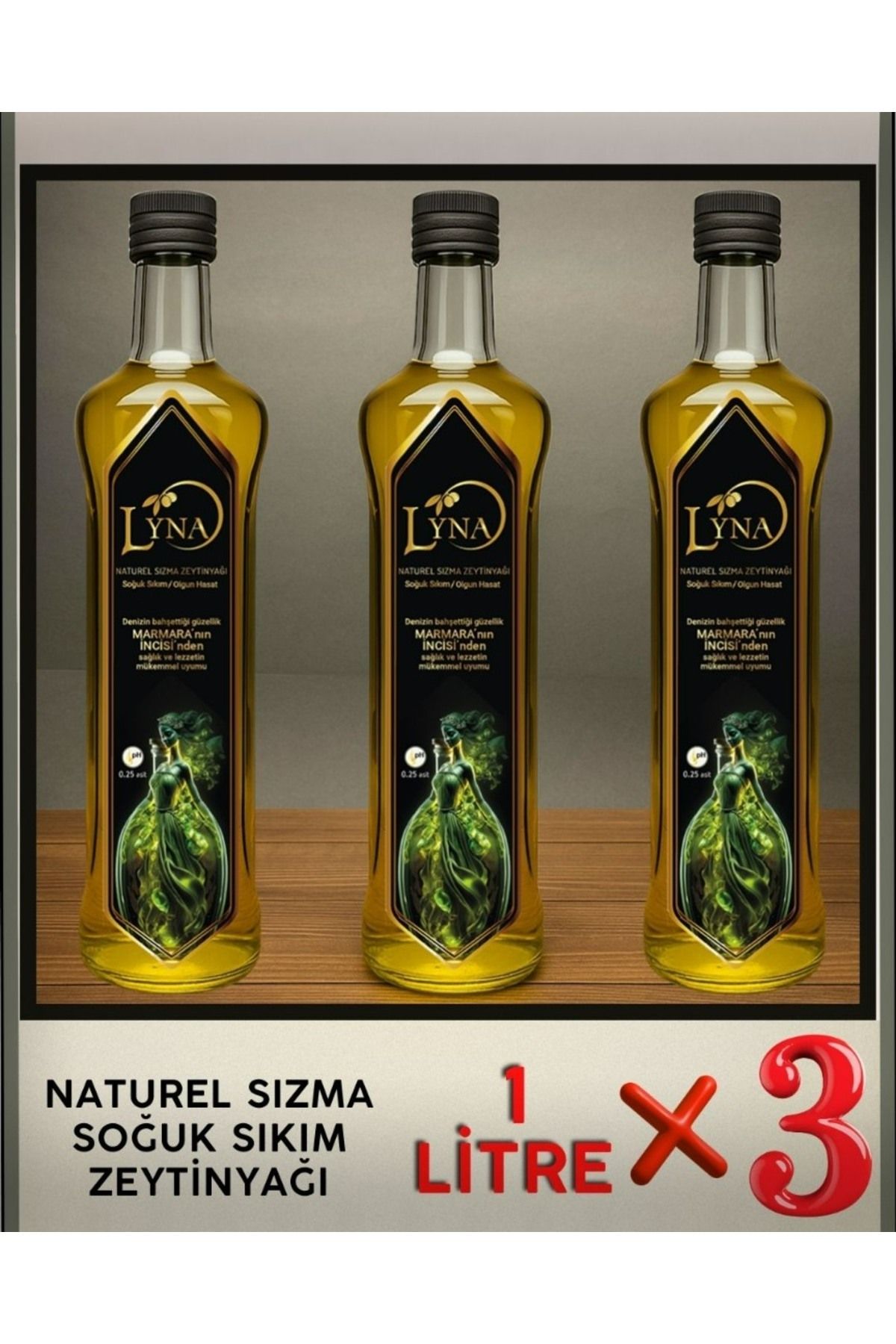GEMLİK Lyna Naturel Sızma Soğuk Sıkım Zeytinyağı 1LT 3 ADET
