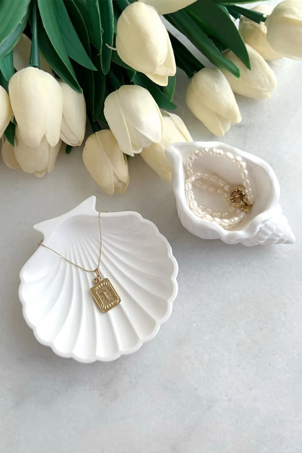 TTH Takatuka Hediyelik 2'li Beton Deniz Kabuğu Ve Istiridye Set Beyaz 7X6 CM
