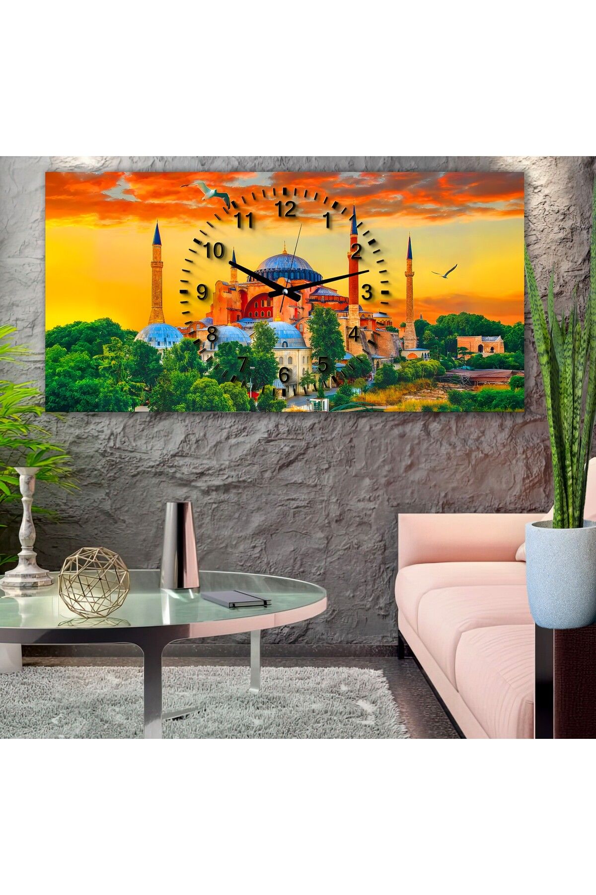 EMYA HOME Saatli Ayasofya Panoramik Kanvas Tablo