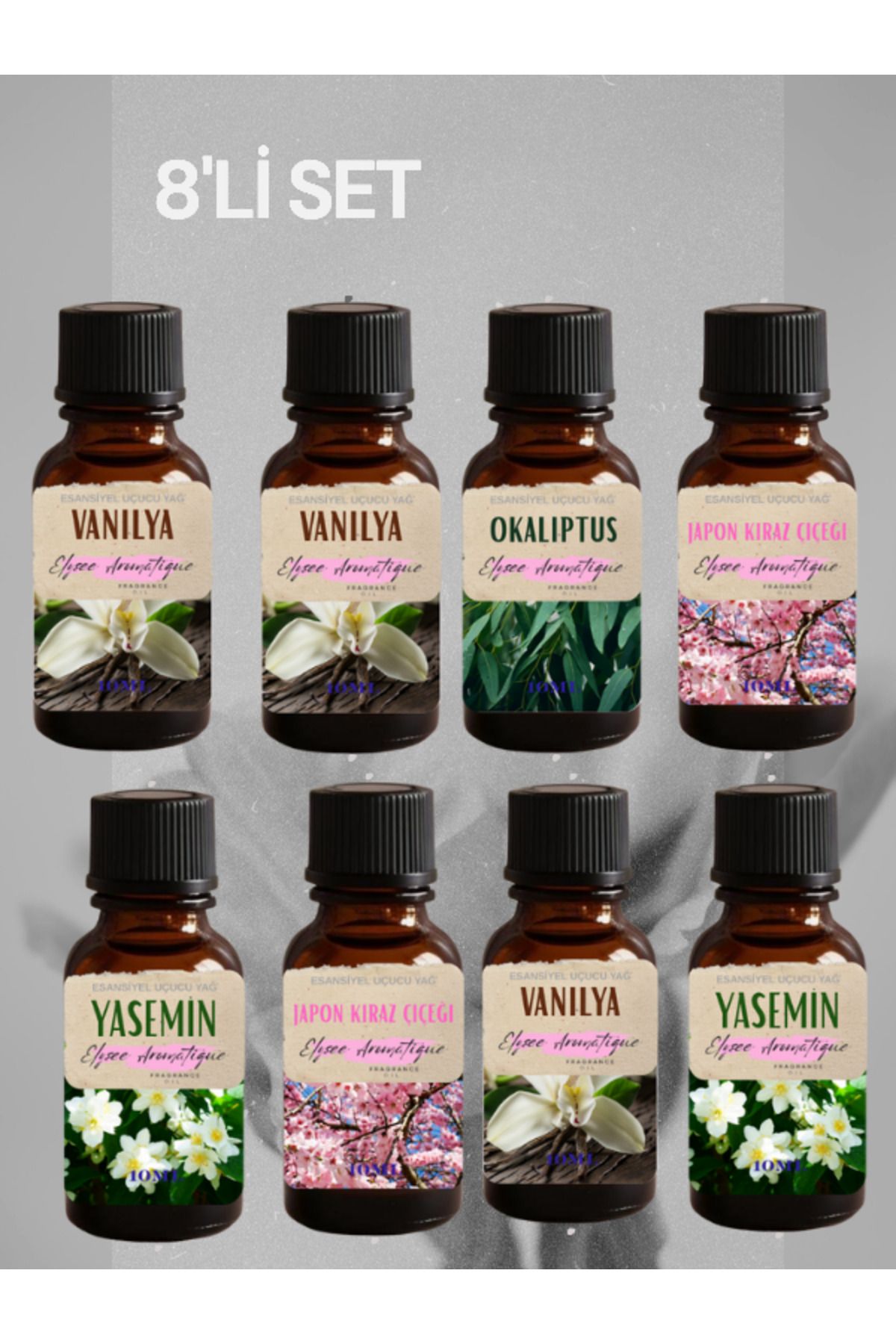Elysee Aromatique 8'li Set Esansiyel Uçucu Koku Yağı Difüzör Esansı Buhurdanlık Yağı Aromaterapi Yağı
