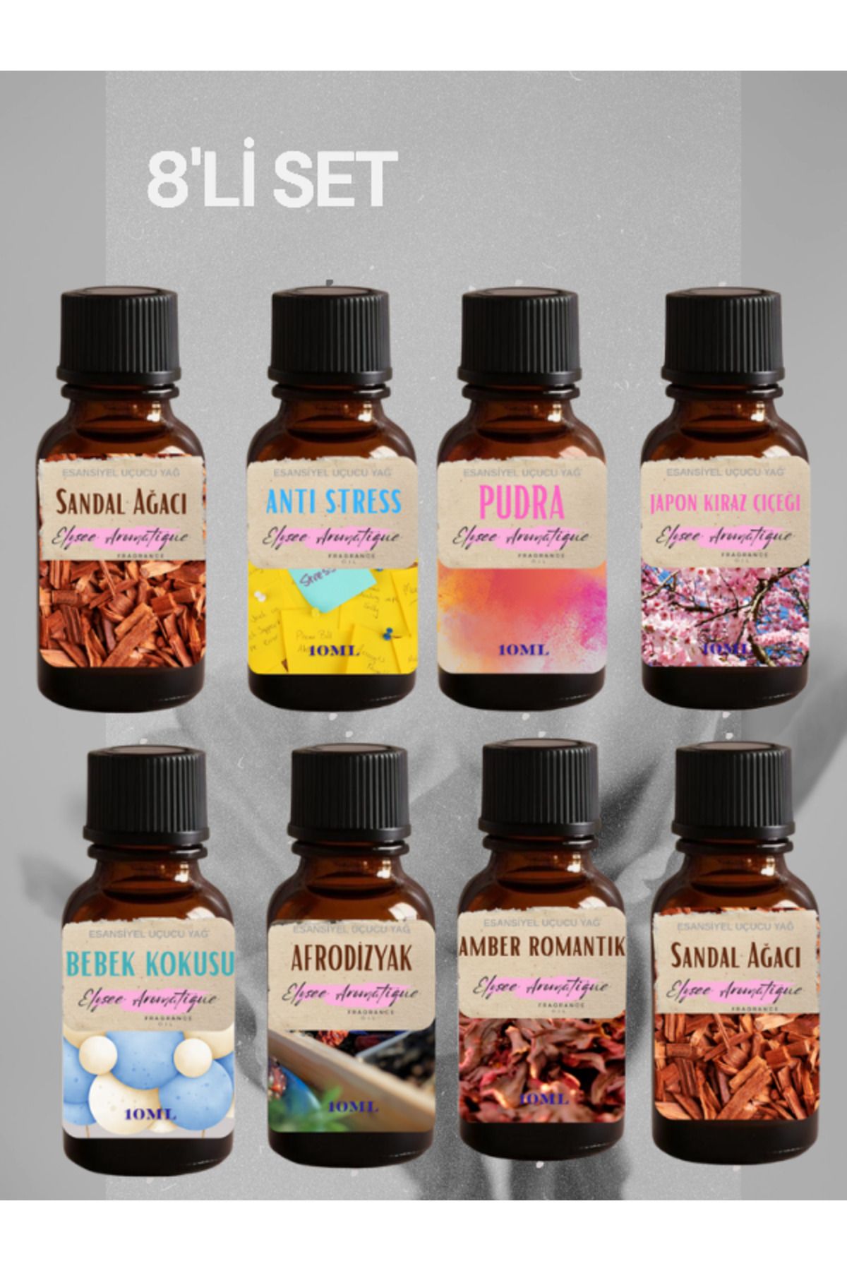Elysee Aromatique 8'li Set Esansiyel Uçucu Koku Yağı Difüzör Esansı Buhurdanlık Yağı Aromaterapi Yağı