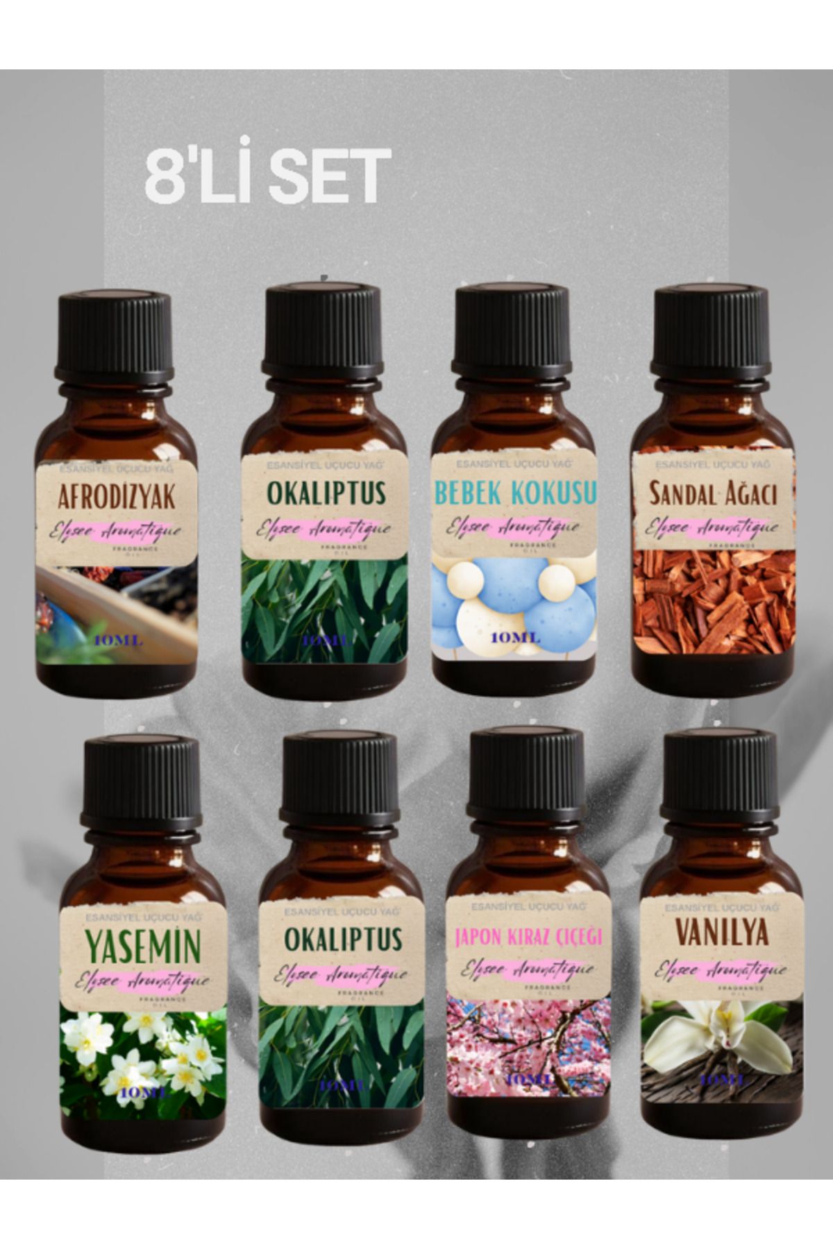 Elysee Aromatique 8'li Set Esansiyel Uçucu Koku Yağı Difüzör Esansı Buhurdanlık Yağı Aromaterapi Yağı