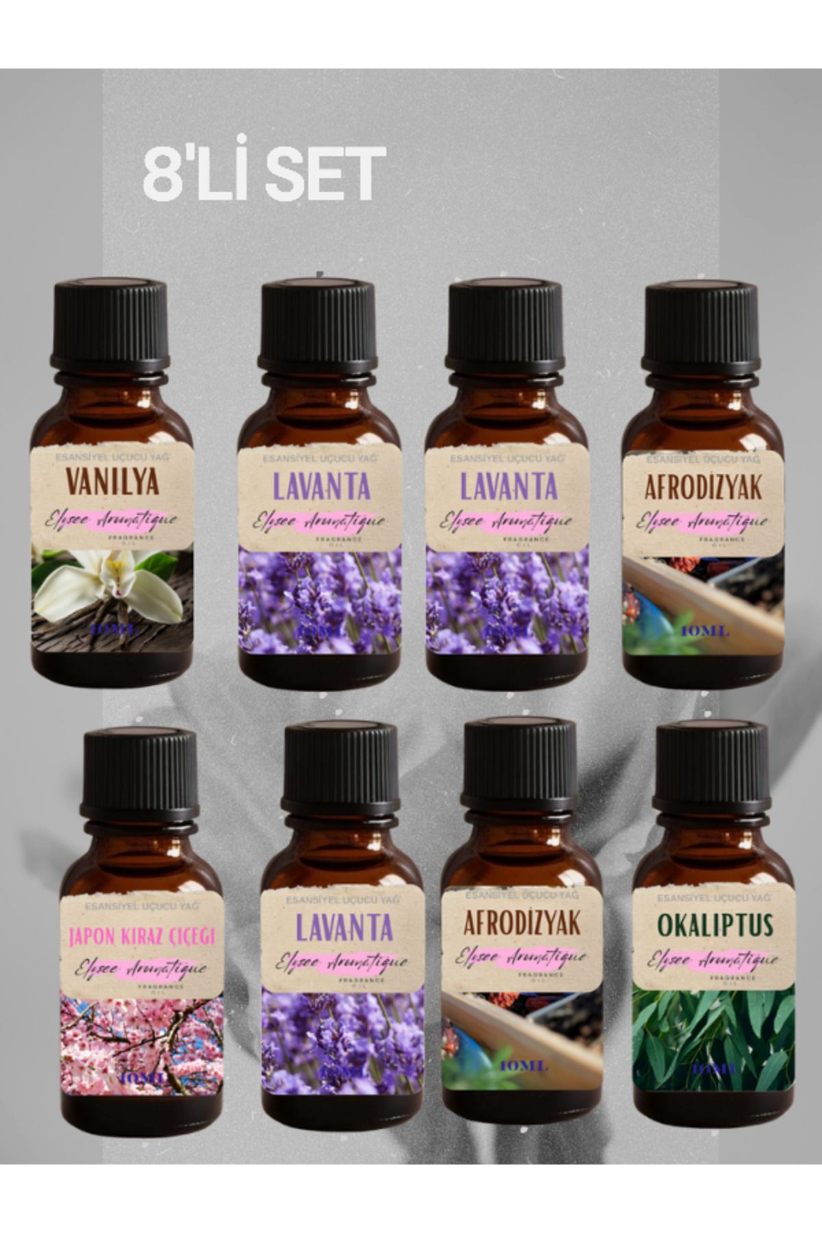 Elysee Aromatique 8'li Set Esansiyel Uçucu Koku Yağı Difüzör Esansı Buhurdanlık Yağı Aromaterapi Yağı