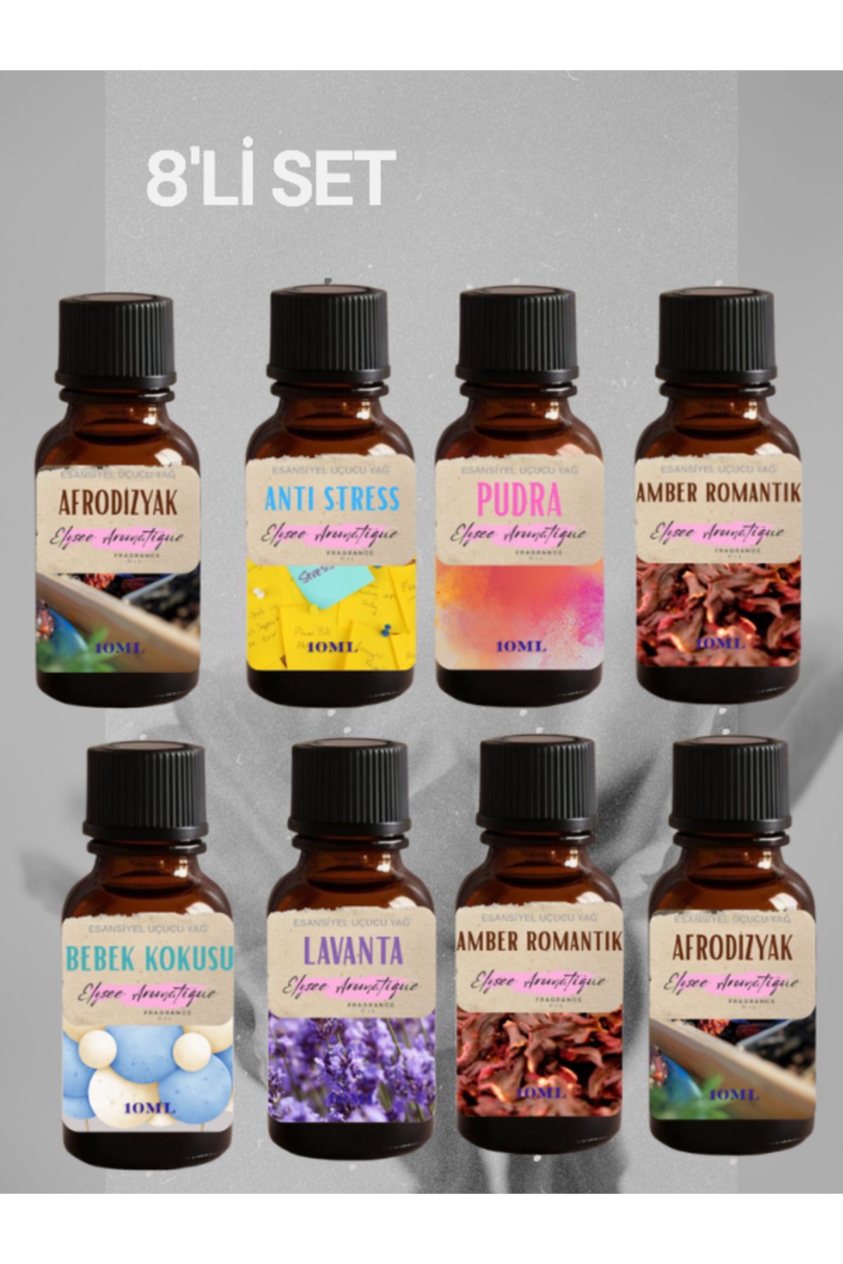 Elysee Aromatique 8'li Set Esansiyel Uçucu Koku Yağı Difüzör Esansı Buhurdanlık Yağı Aromaterapi Yağı