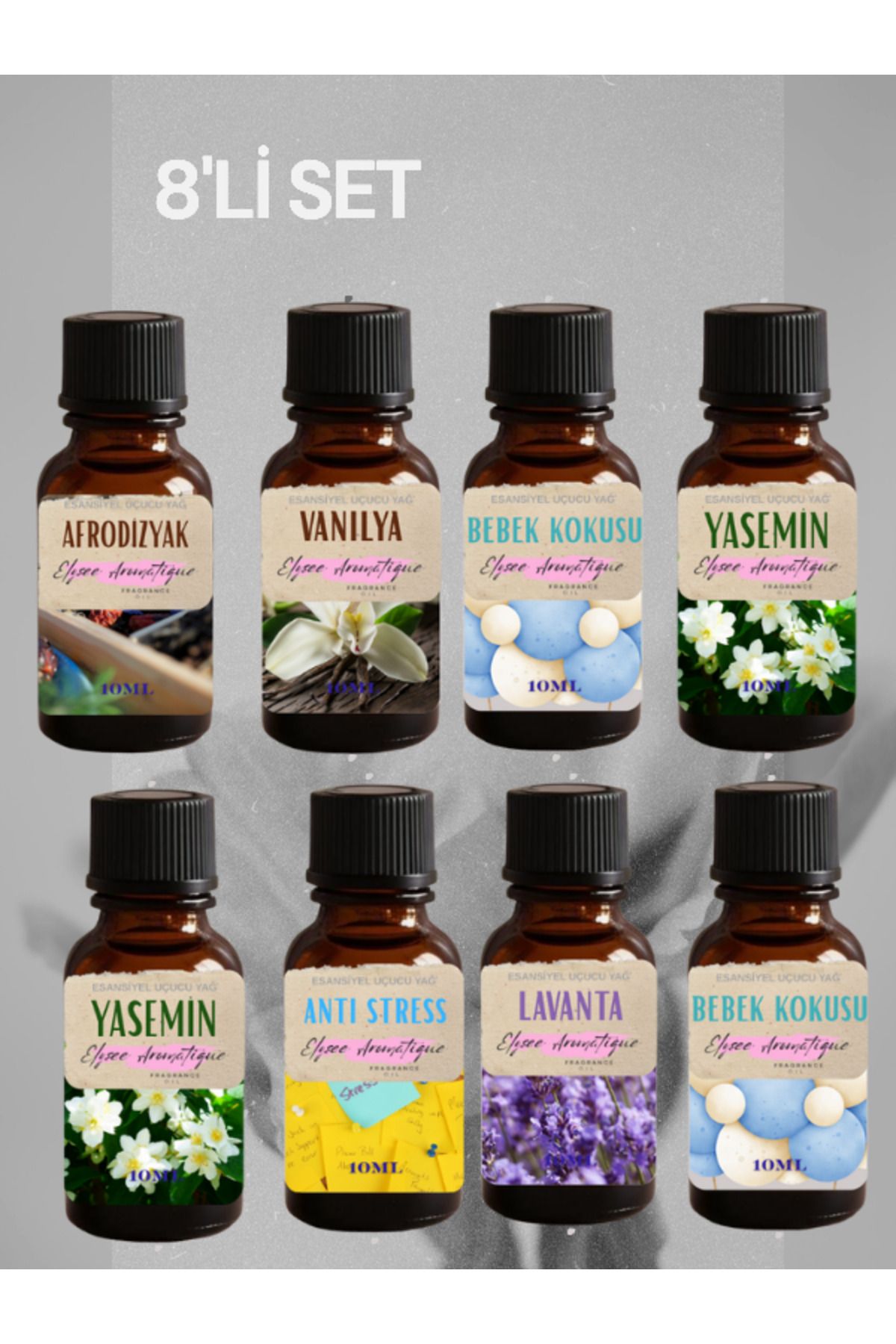 Elysee Aromatique 8'li Set Esansiyel Uçucu Koku Yağı Difüzör Esansı Buhurdanlık Yağı Aromaterapi Yağı
