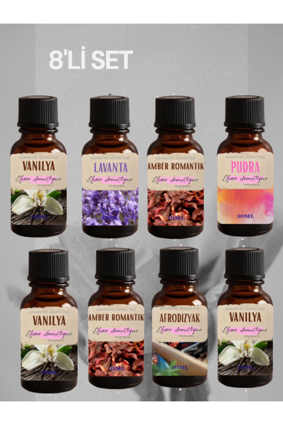 Elysee Aromatique 8'li Set Esansiyel Uçucu Koku Yağı Difüzör Esansı Buhurdanlık Yağı Aromaterapi Yağı