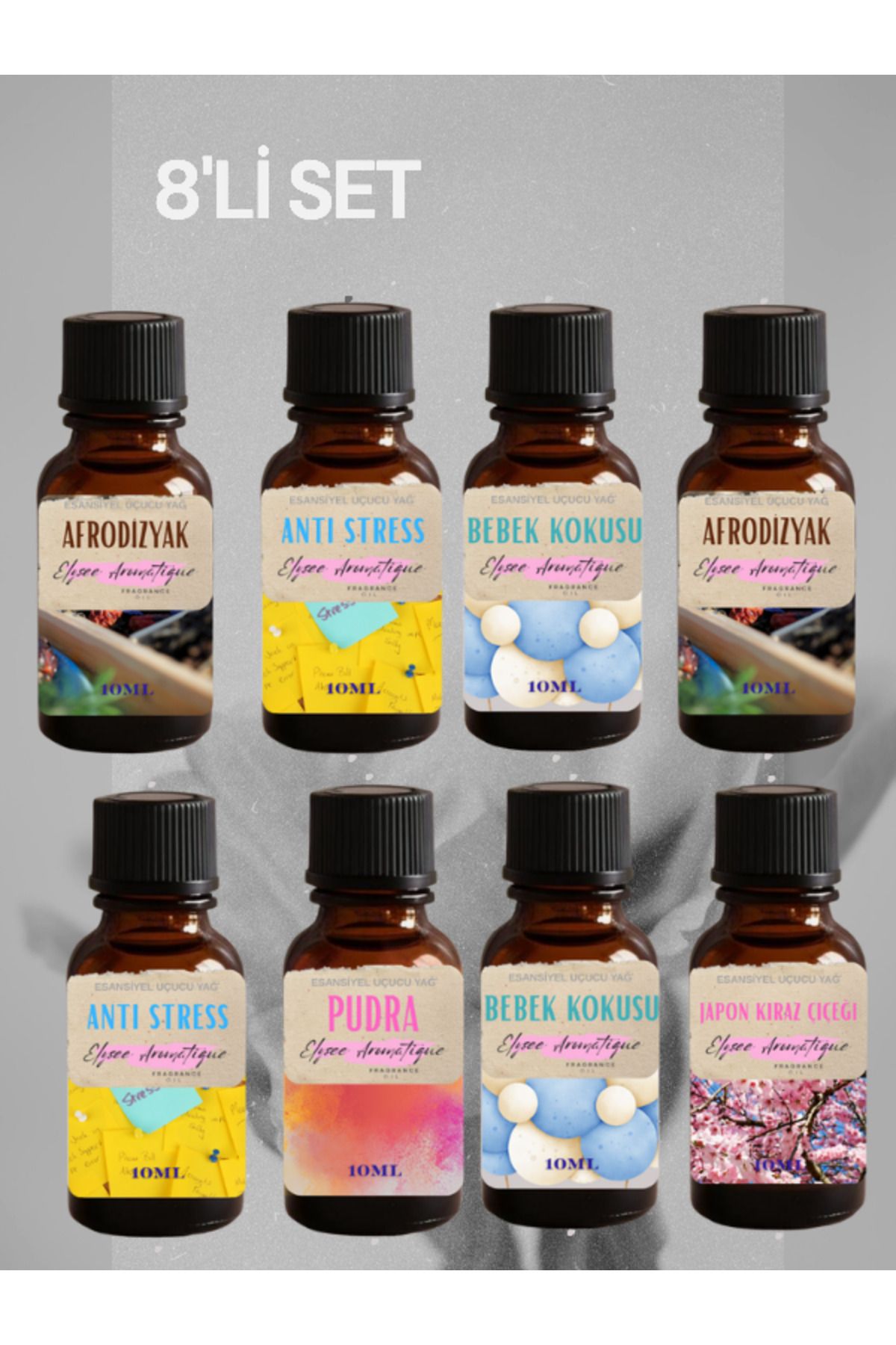Elysee Aromatique 8'li Set Esansiyel Uçucu Koku Yağı Difüzör Esansı Buhurdanlık Yağı Aromaterapi Yağı
